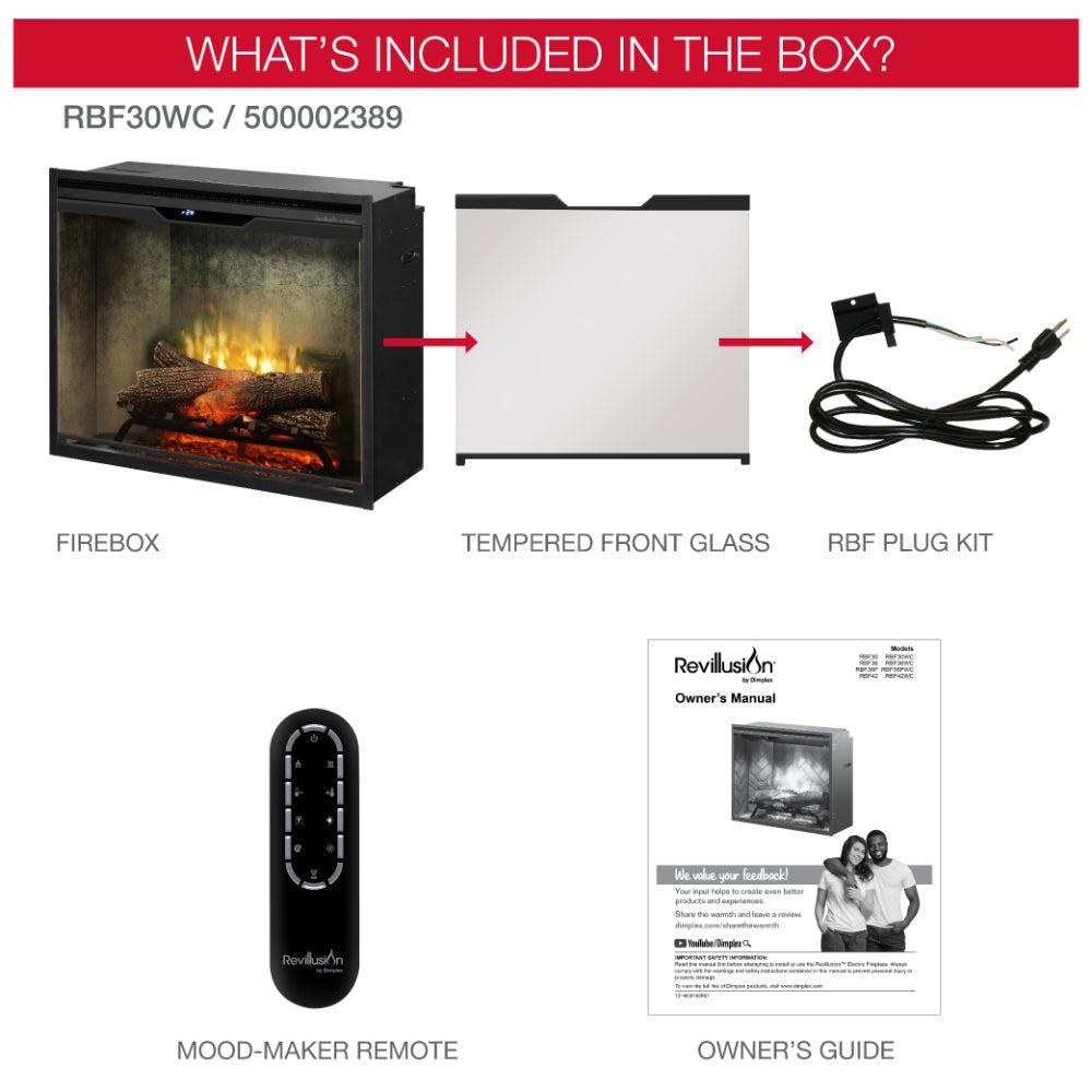 Dimplex Revillusion 30" Weathered Concrete Built-in Electric Firebox With Glass Pane and Plug Kit