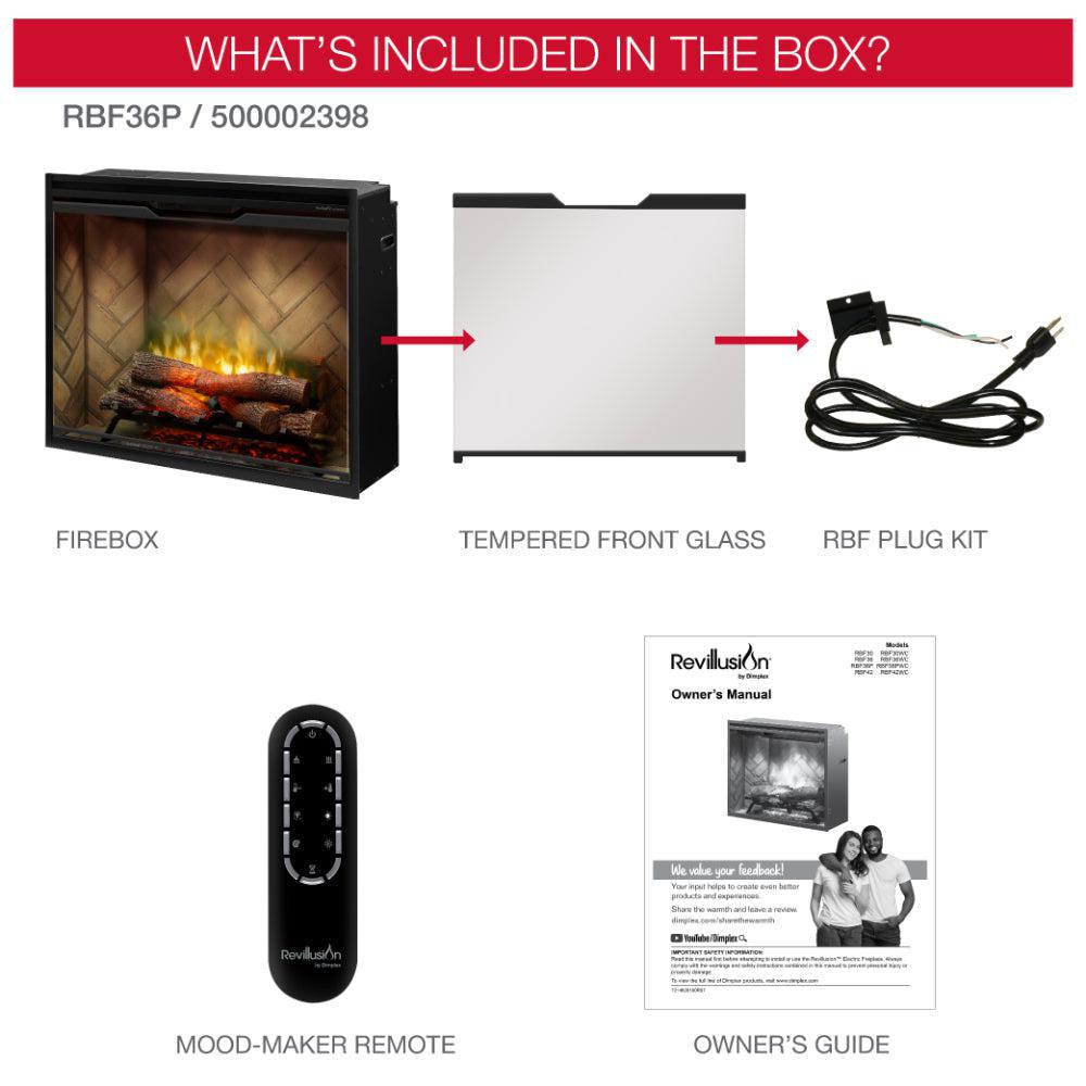 Dimplex Revillusion Portrait 36" Herringbone Brick Built-in Electric Firebox With Glass Pane and Plug Kit