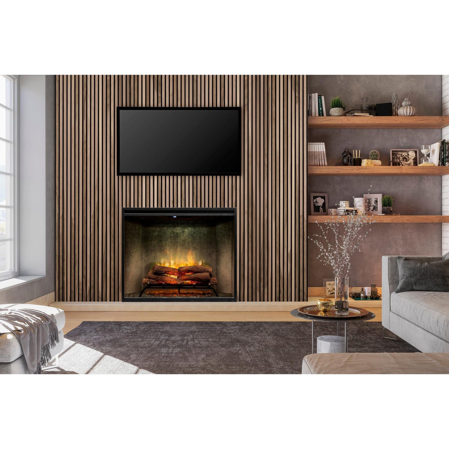 Dimplex Revillusion Portrait 36" Weathered Concrete Built-in Electric Firebox With Glass Pane and Plug Kit