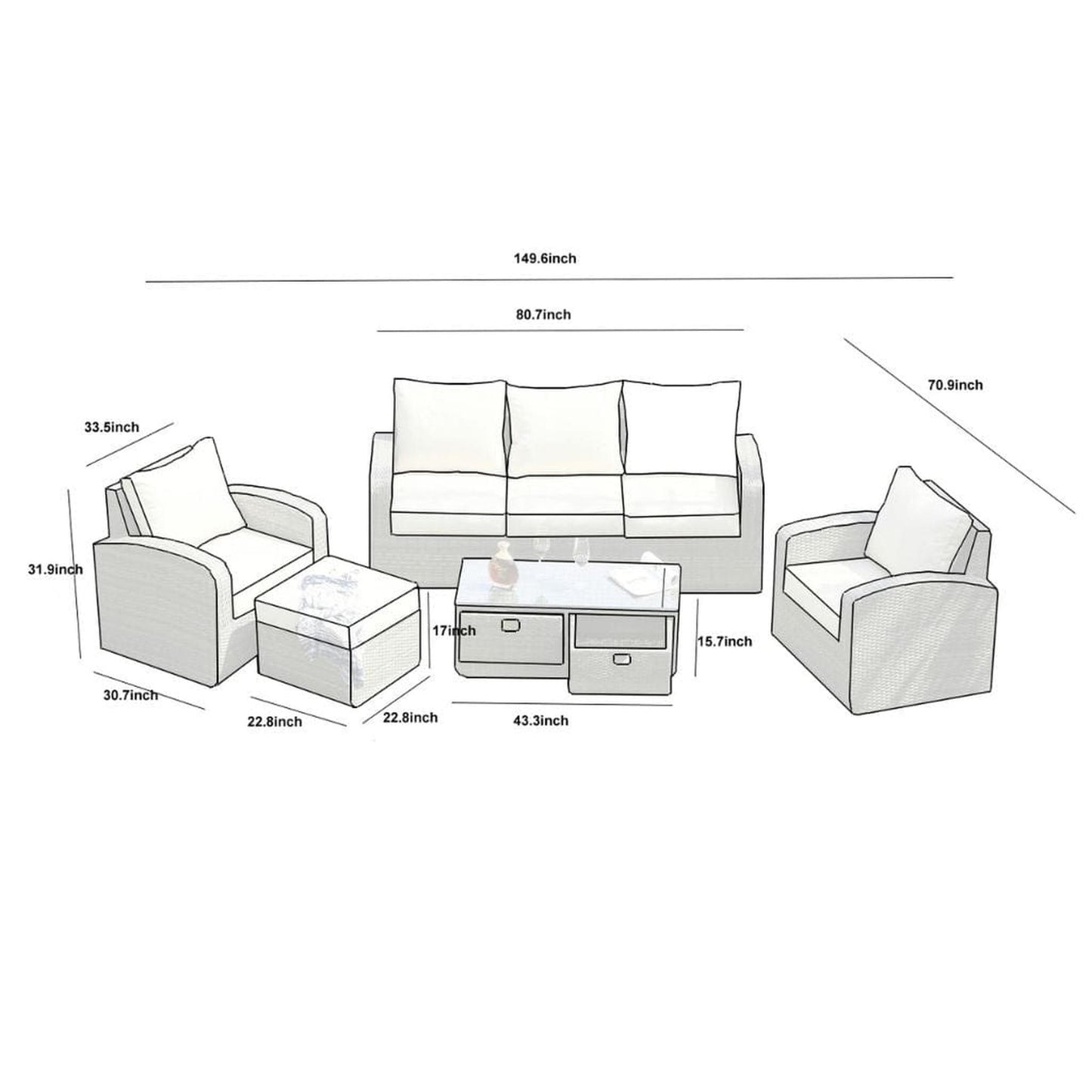 Direct Wicker Brown 5pc Patio Garden Furniture Sofa Sectional Set (Single Item Included)