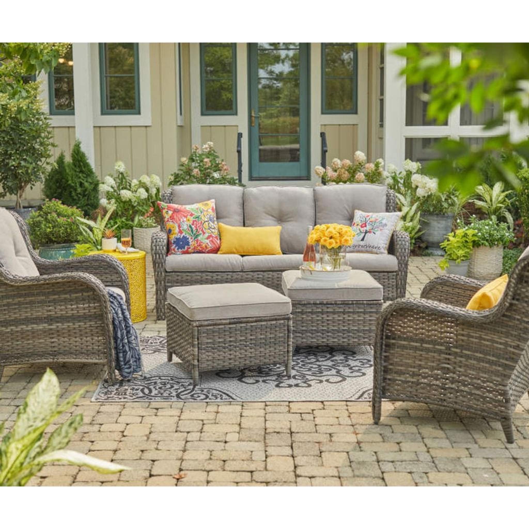 Direct Wicker Gray 5-Piece Wicker Patio Conversation Seating Set with ...