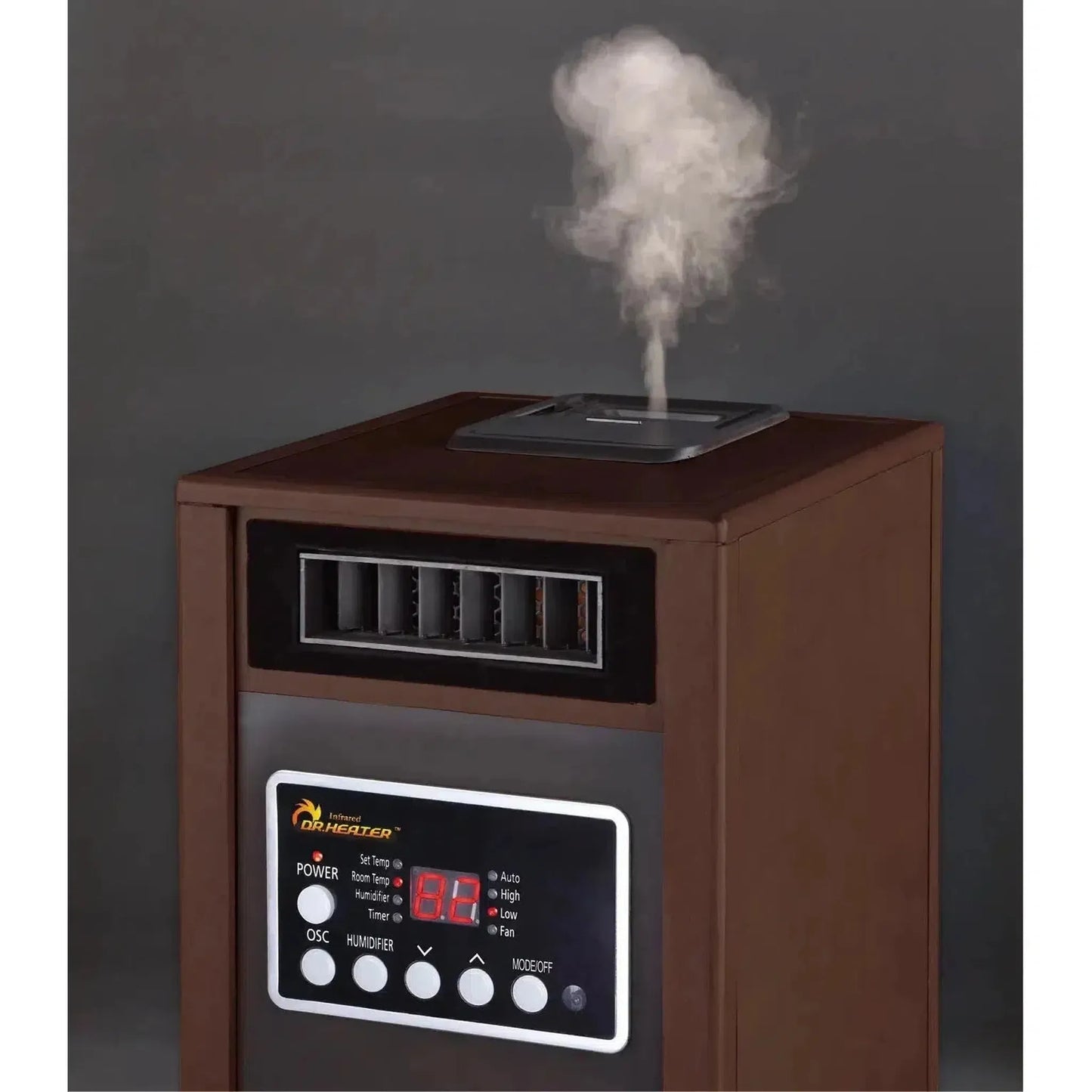 Dr. Infrared Heater 16" Walnut 1500W Advanced Dual Heating System with Humidifier & Oscillation Fan & Remote Control