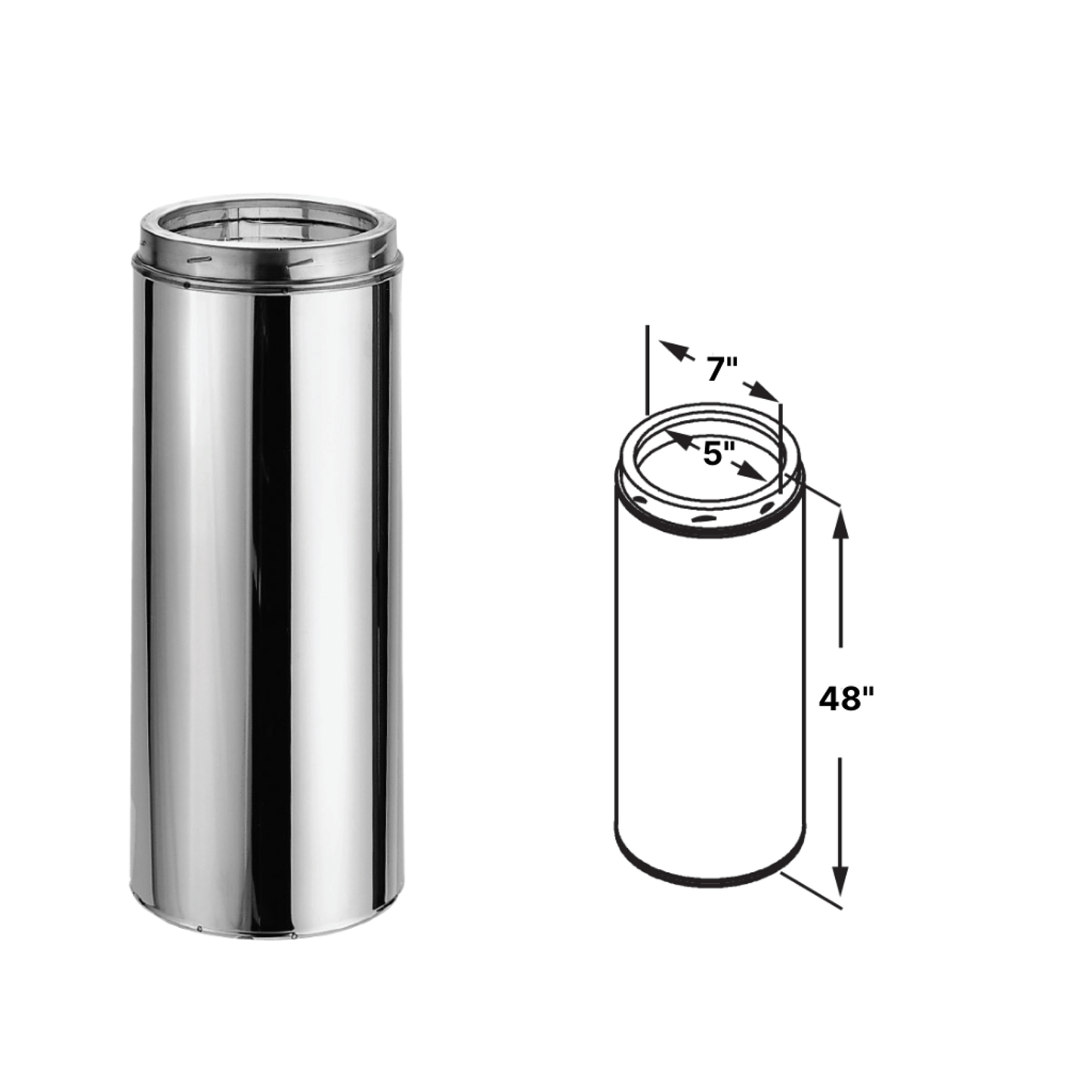 DuraVent DuraTech 5" Diameter Galvalume Steel 48" Pipe Length All Fuel Chimney Pipe