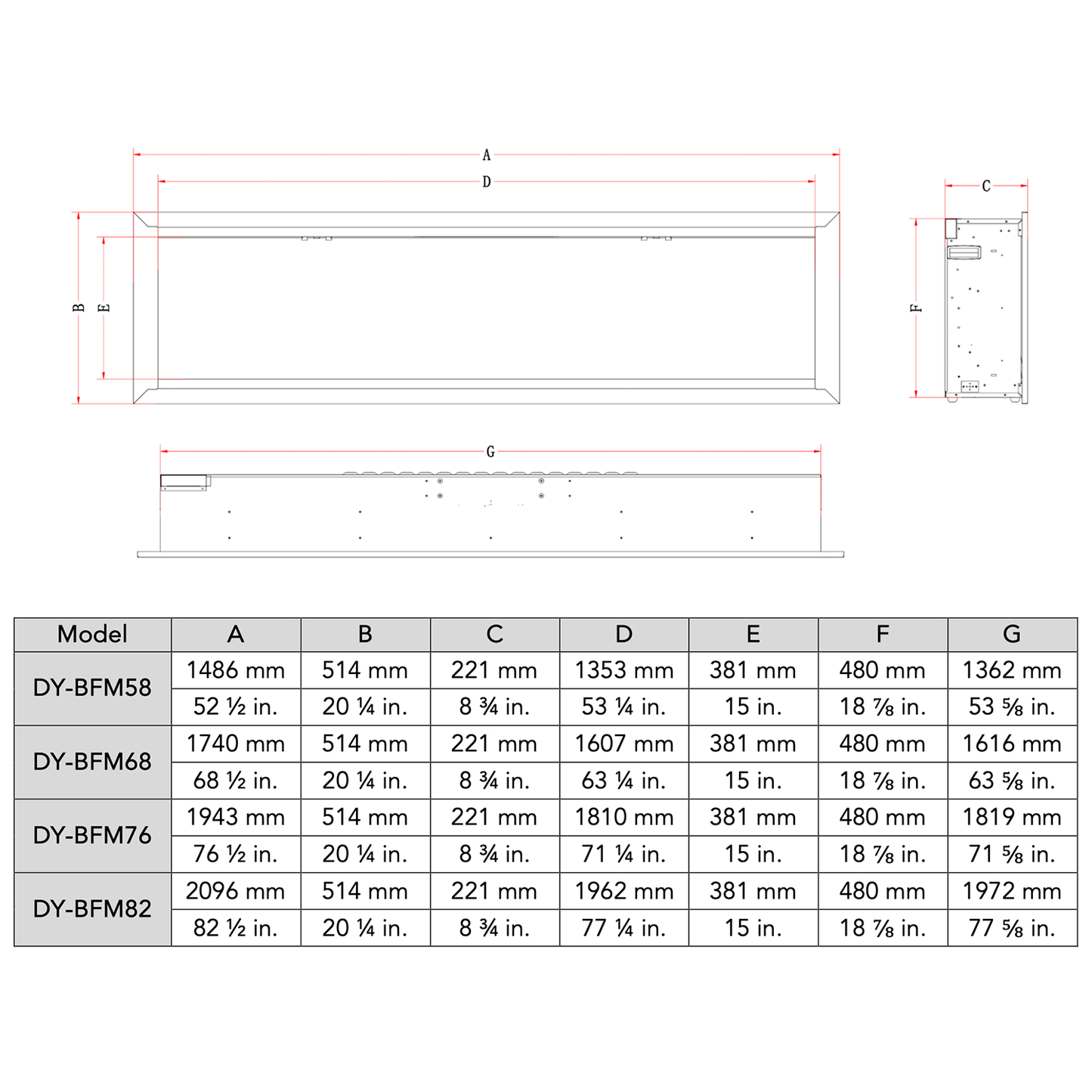 Dynasty Allegro 82" Built-in / Flush-Mount Smart Linear Electric Fireplace