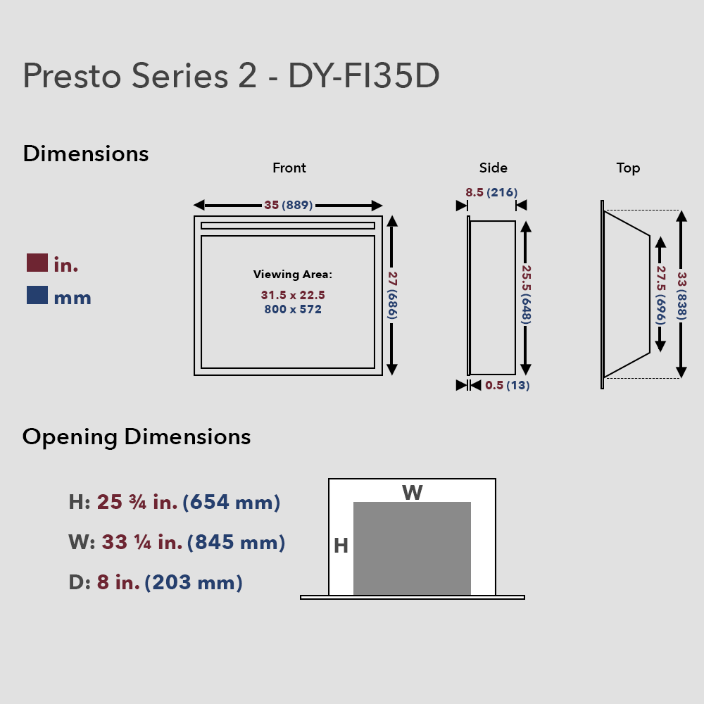 Dynasty Presto Series 2 35" Electric Fireplace Insert