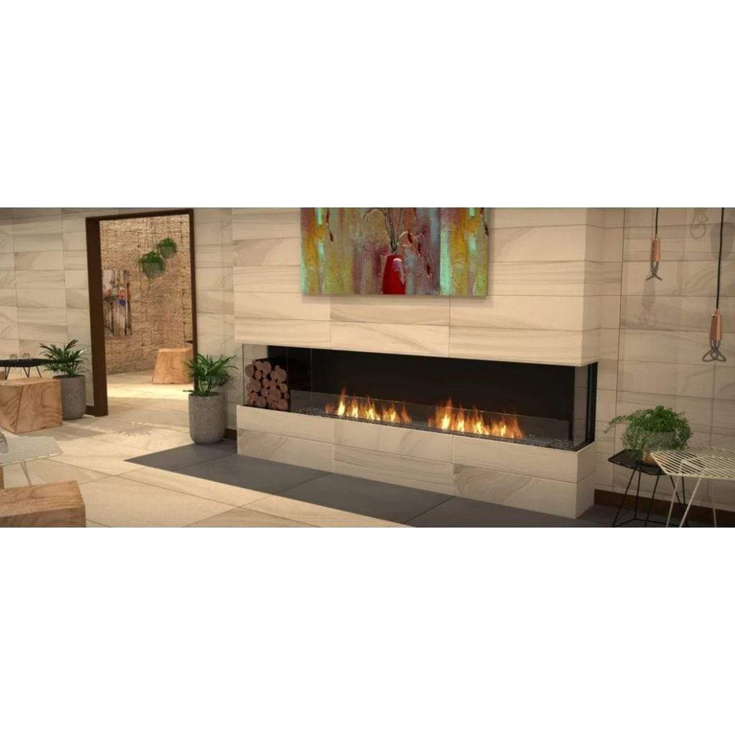 EcoSmart Fire 126" Flex 122BY Bay Ethanol Fireplace Insert with Decorative Box by Mad Design Group