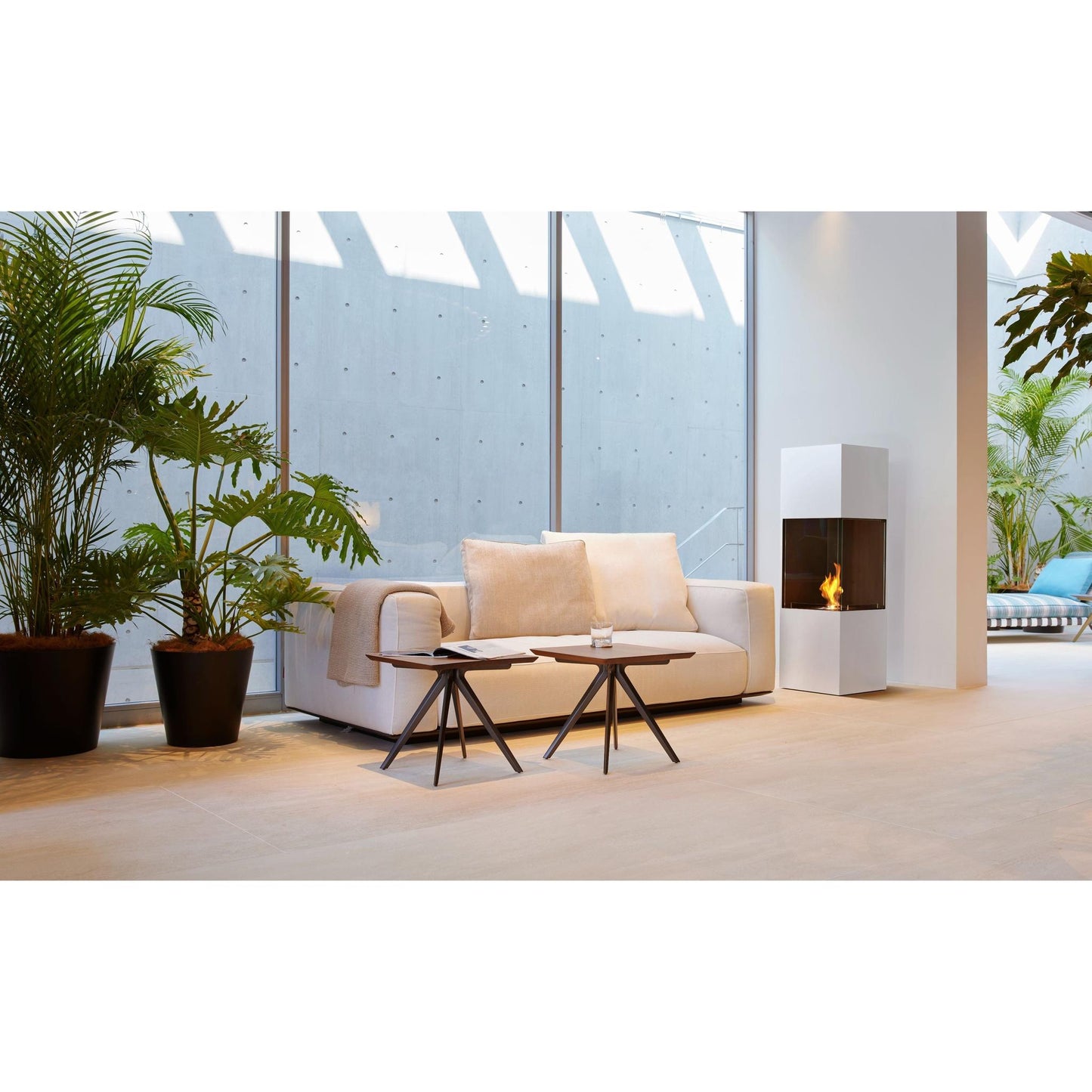 EcoSmart Fire Be 53" White Freestanding Designer Fireplace with Stainless Steel Burner by MAD Design Group