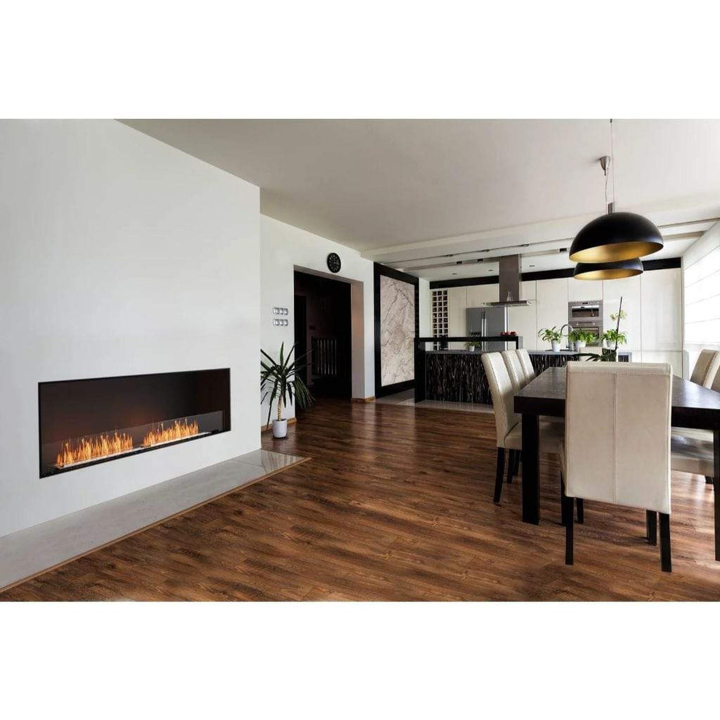 EcoSmart Fire Flex 50SS 57" Black Single Sided Ethanol Fireplace Insert with Black Burner and Left Side Decorative Box by Mad Design Group