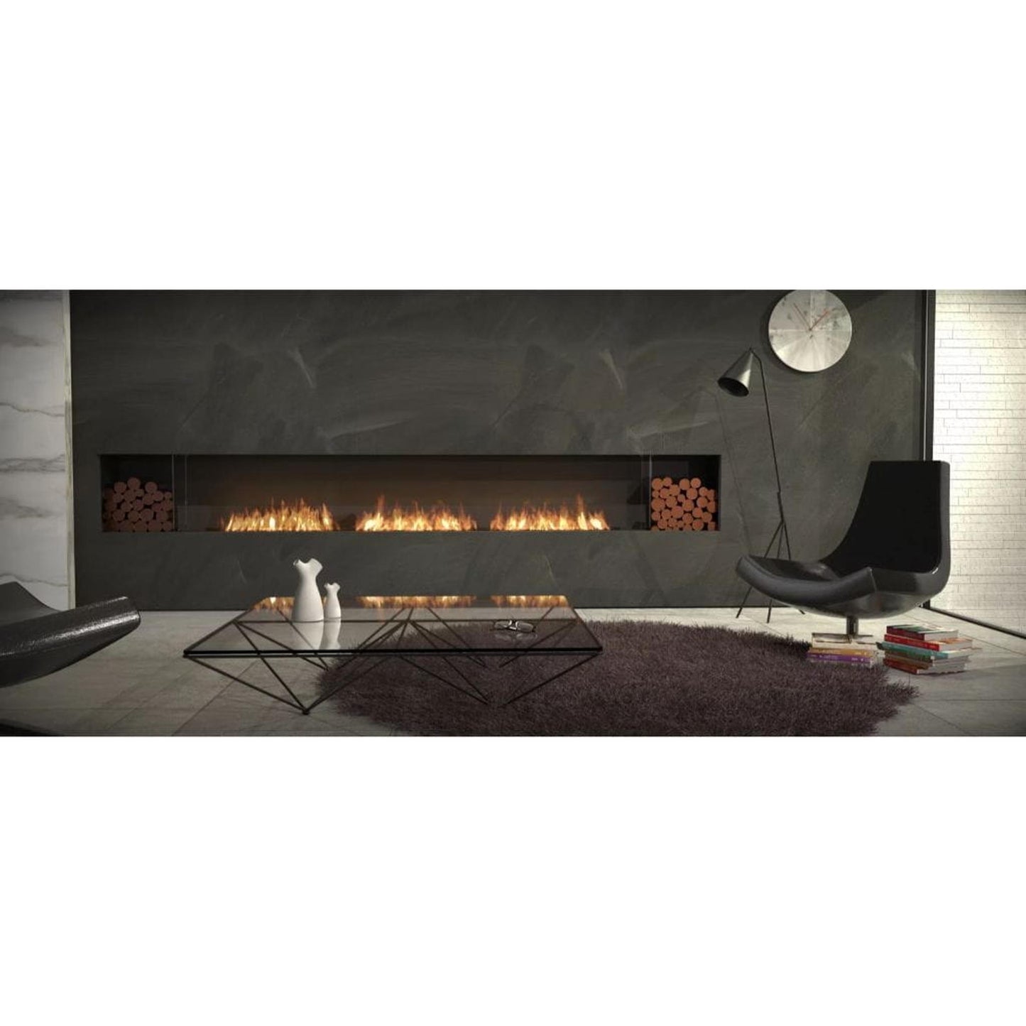 EcoSmart Fire Flex 68SS 76" Black Single Sided Ethanol Fireplace Insert with Black Burner and Left Side Decorative Box by Mad Design Group