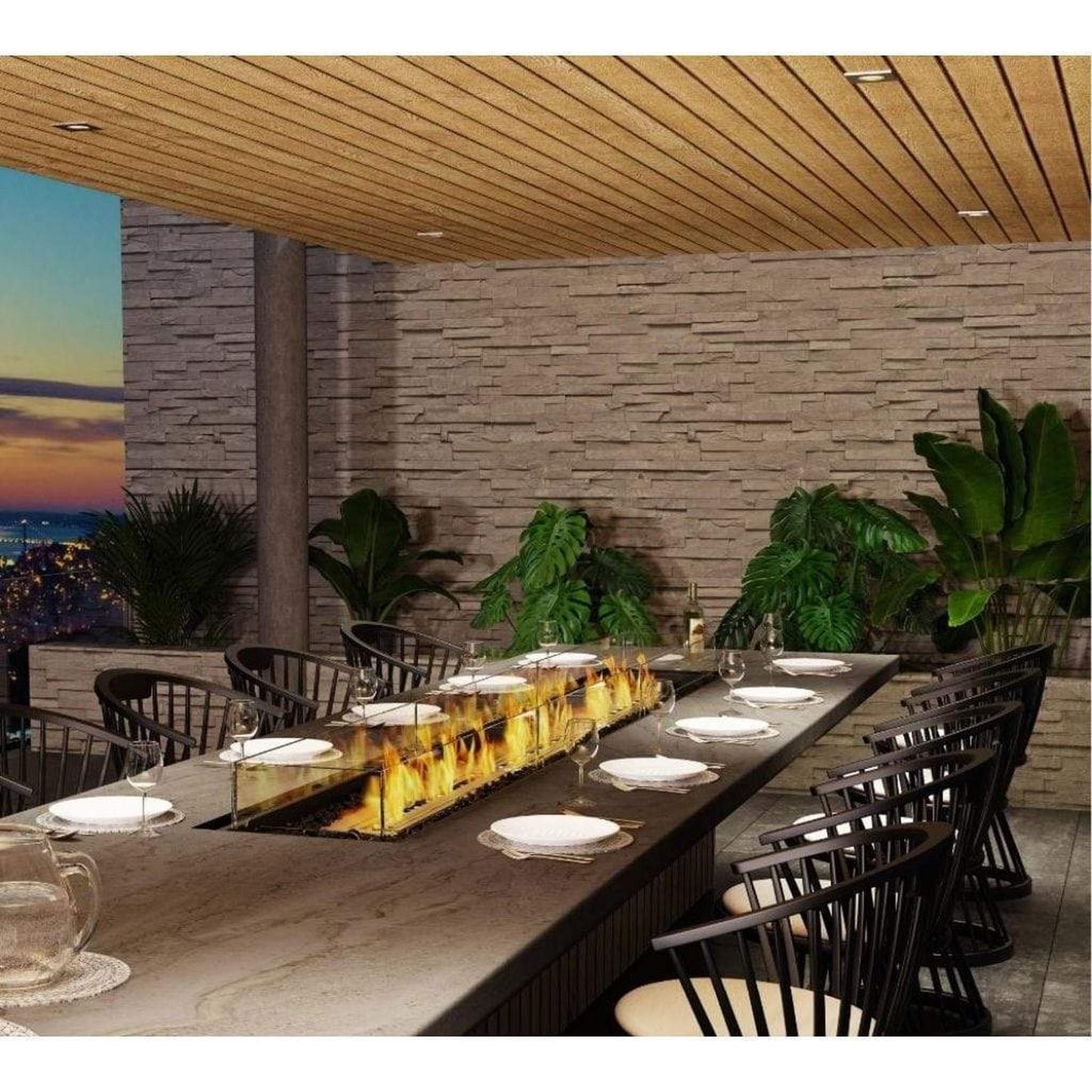 EcoSmart Fire Linear 130 133" Black Outdoor Fire Pit Kit with Black Ethanol Burner by Mad Design Group