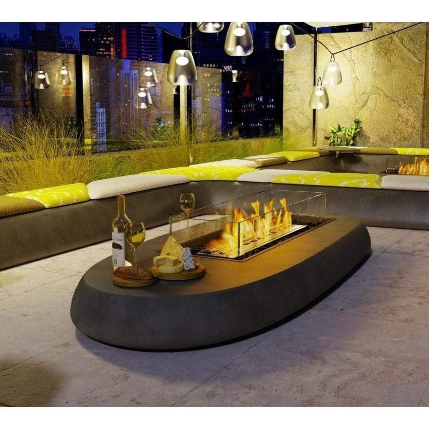 EcoSmart Fire Linear 50 47" Black Indoor Fire Pit Kit with Black Ethanol Burner by Mad Design Group