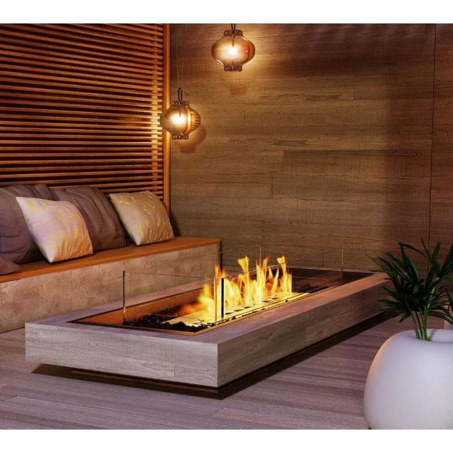 EcoSmart Fire Linear 65 64" Black Outdoor Fire Pit Kit with Black Ethanol Burner by Mad Design Group