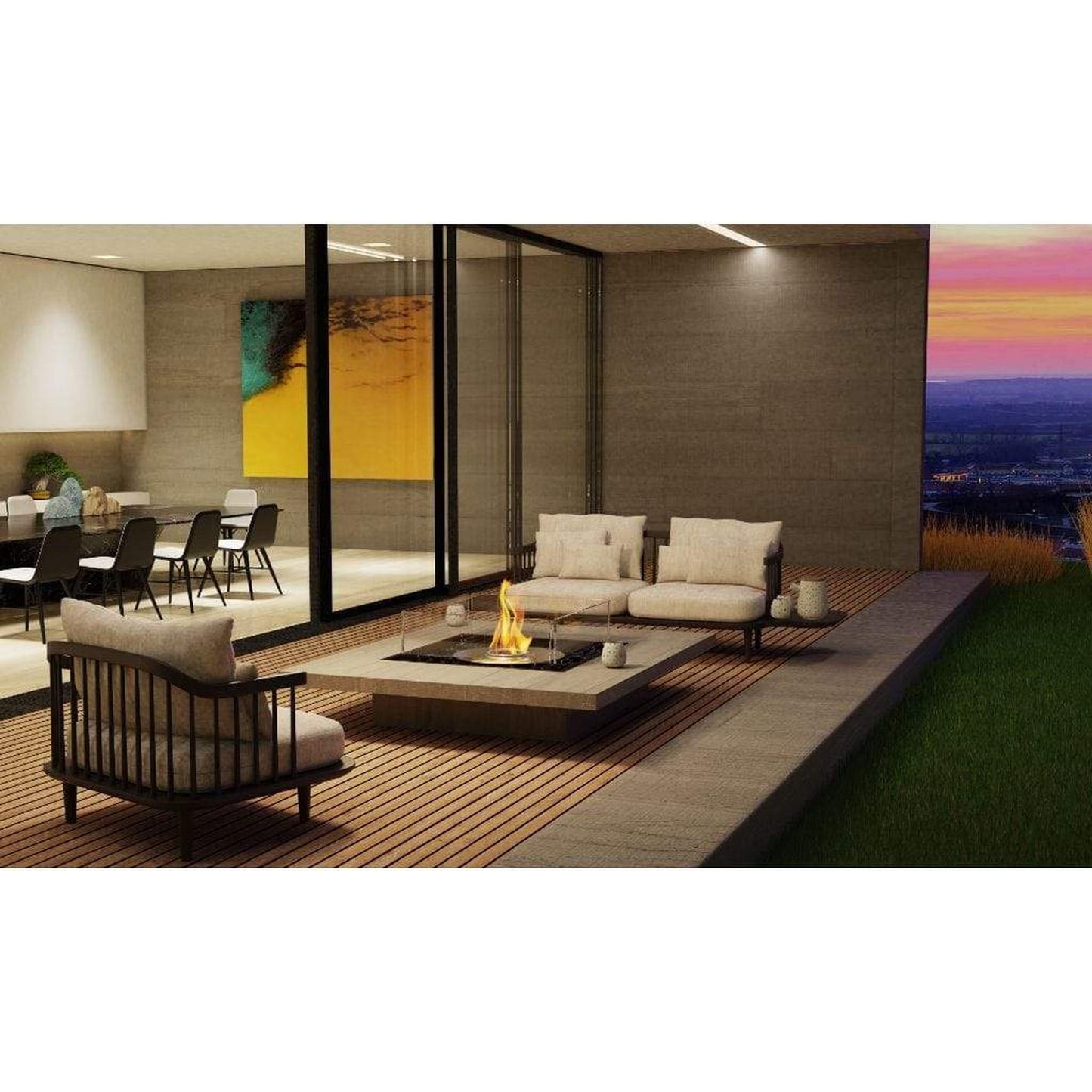 EcoSmart Fire Square 22 24" Outdoor Black Fire Pit Kit with Back Ethanol Burner by Mad Design Group