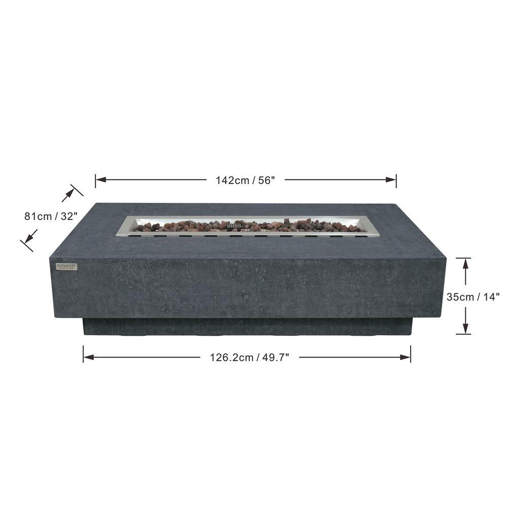 Elementi Hampton 56" Rectangle Dark Gray Concrete Liquid Propane Fire Table