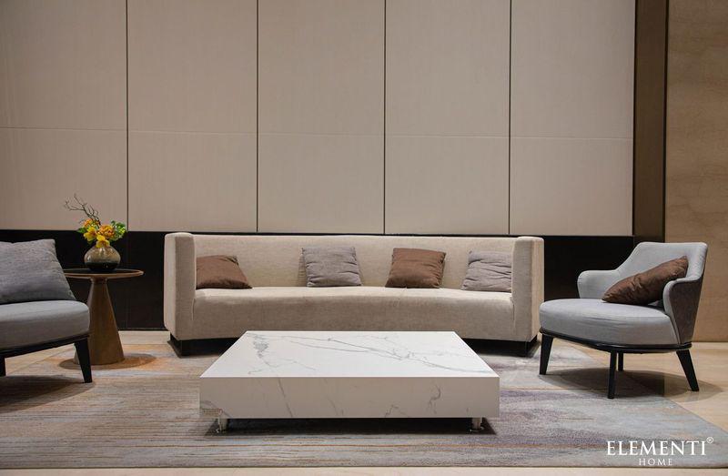 Elementi Home Bianco 47" Large Square Bianco White Marble Porcelain Coffee Table
