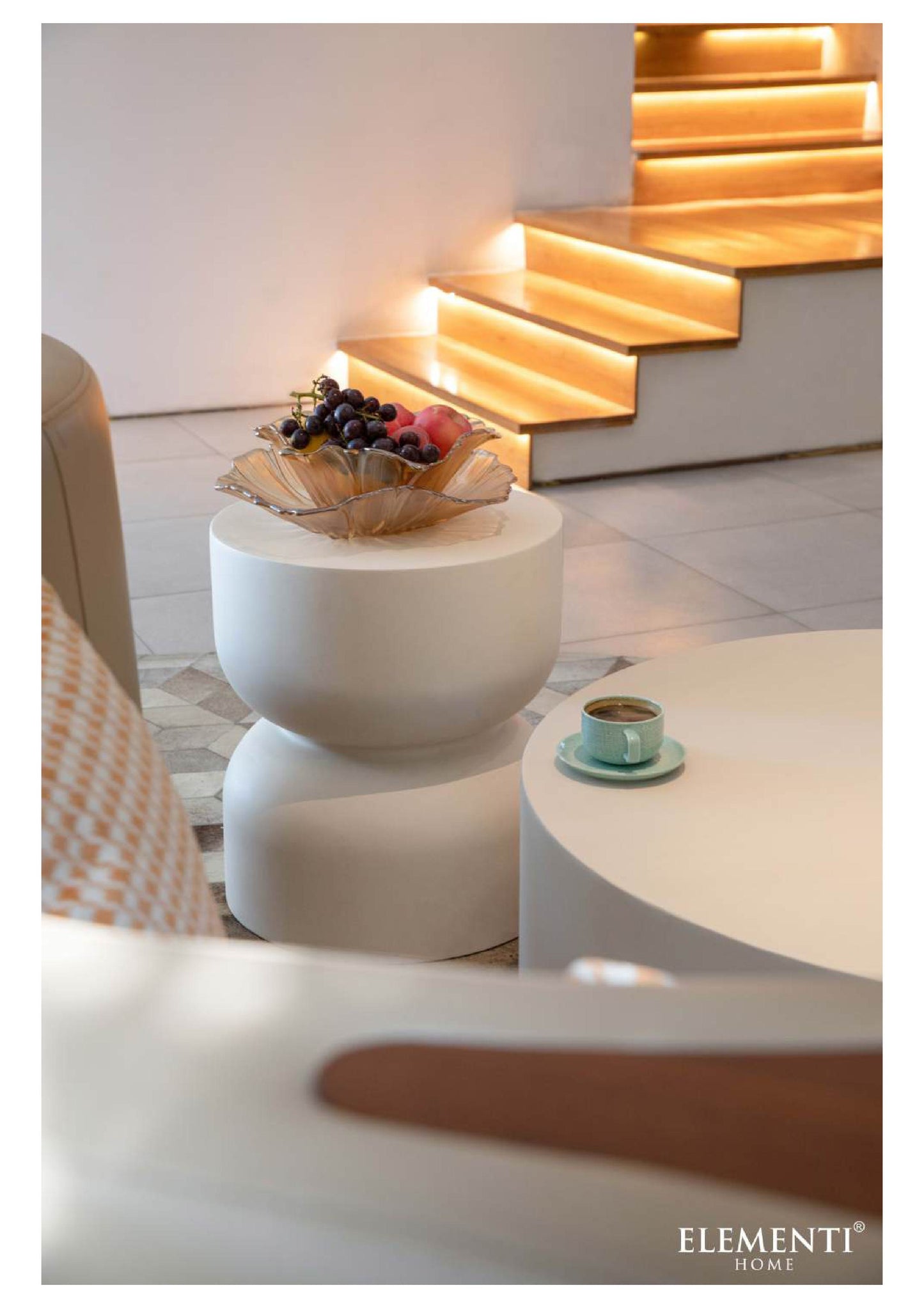 Elementi Home Chronos 18" Large Cream White Concrete Side Table