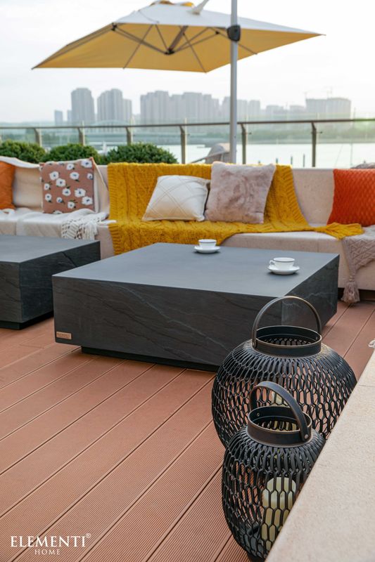 Elementi Home Colorado 40" Large Square Slate Black Concrete Coffee Table