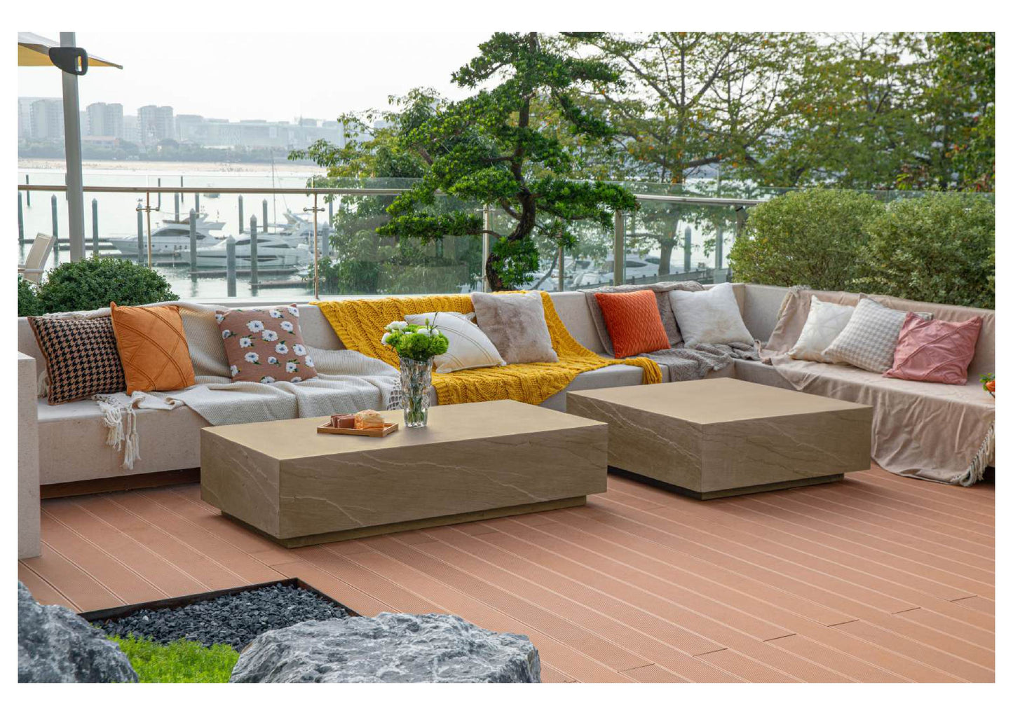 Elementi Home Colorado 40" Large Square Sunlight Yellow Concrete Coffee Table