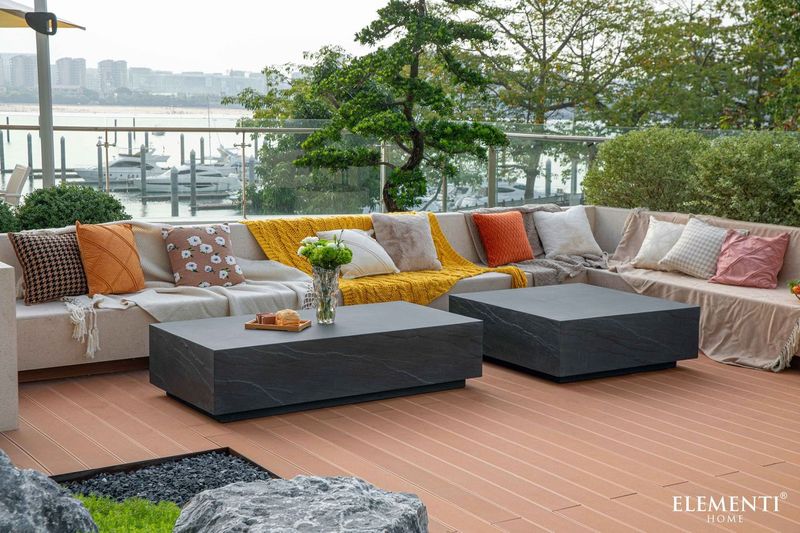 Elementi Home Colorado 60" Large Rectangle Slate Black Concrete Coffee Table