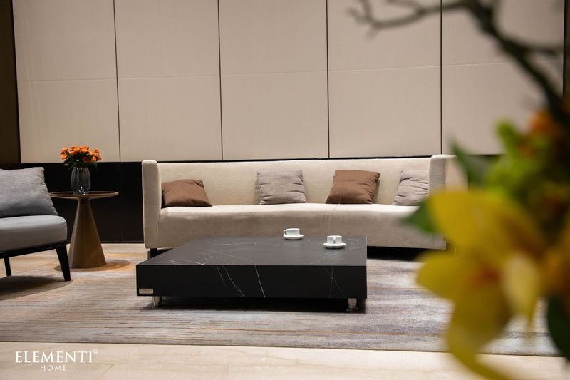 Elementi Home Sofia 62" Rectangle Bulgaria Black Marble Porcelain Coffee Table