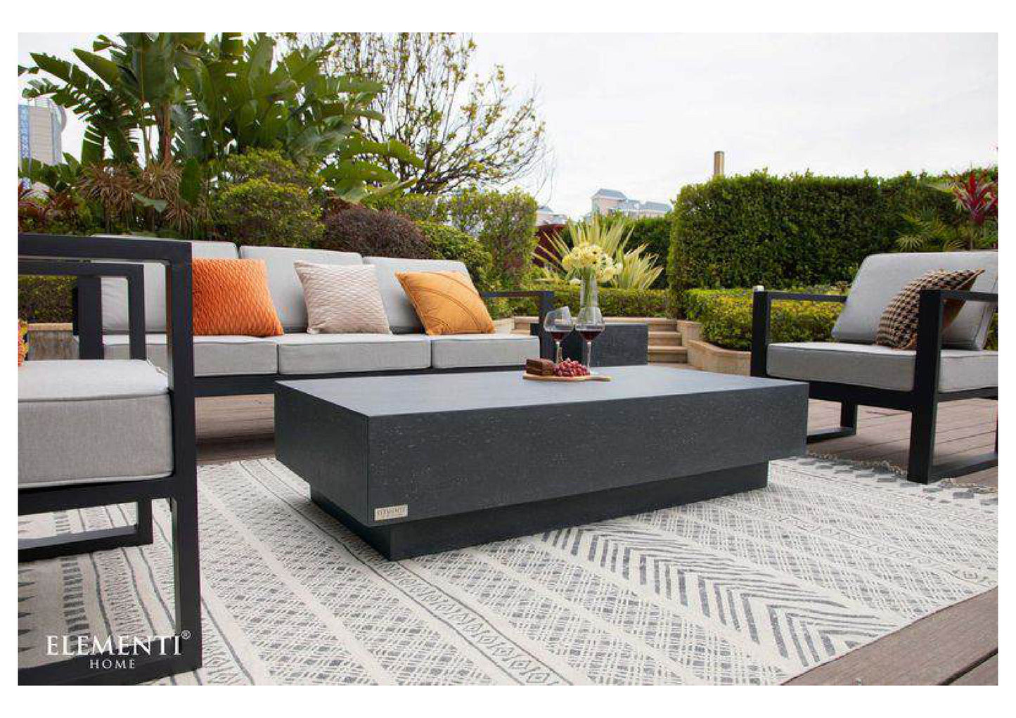 Elementi Home Tevere 60" Large Rectangle Slate Black Concrete Coffee Table