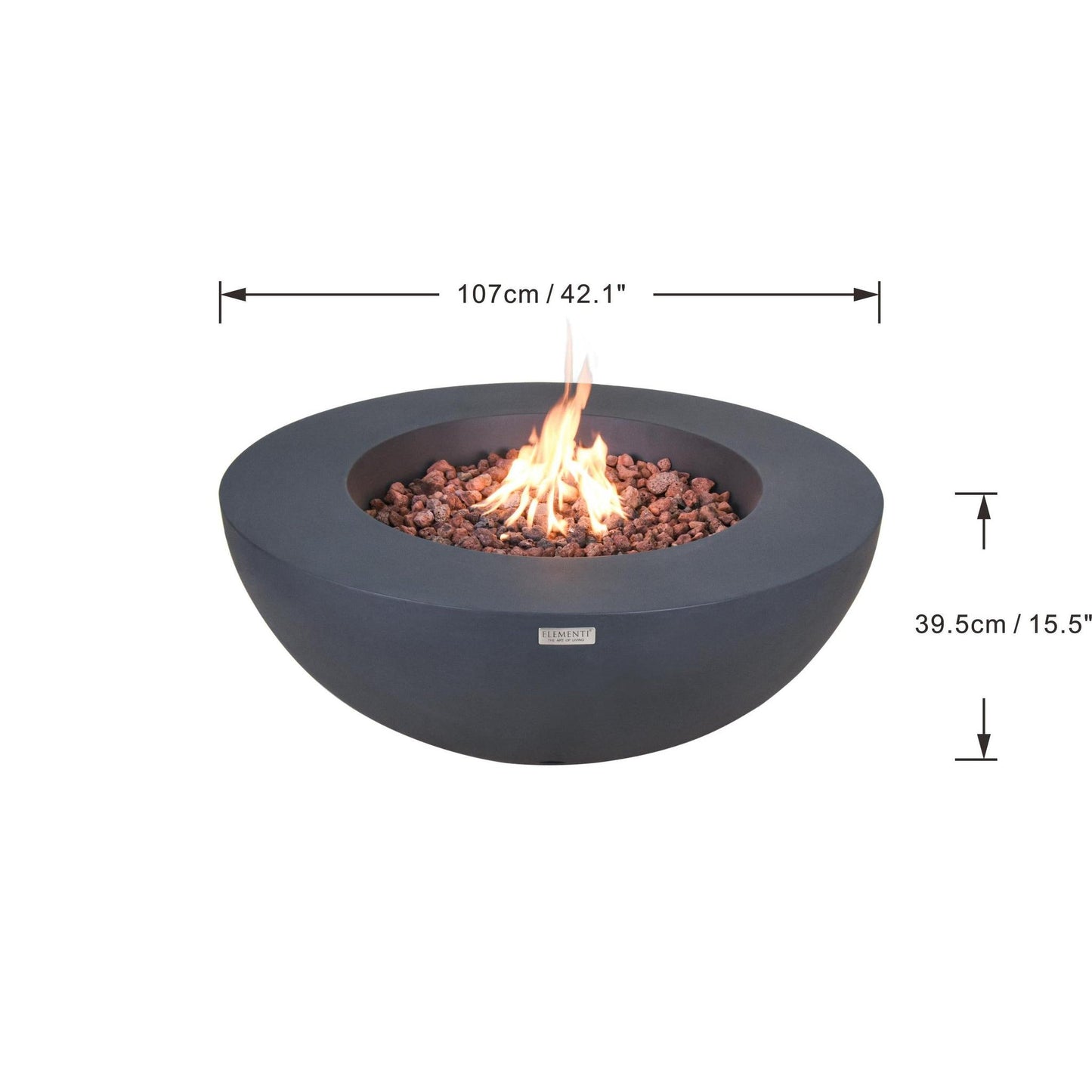 Elementi Lunar Bowl 42" Round Dark Gray Concrete Natural Gas Fire Table