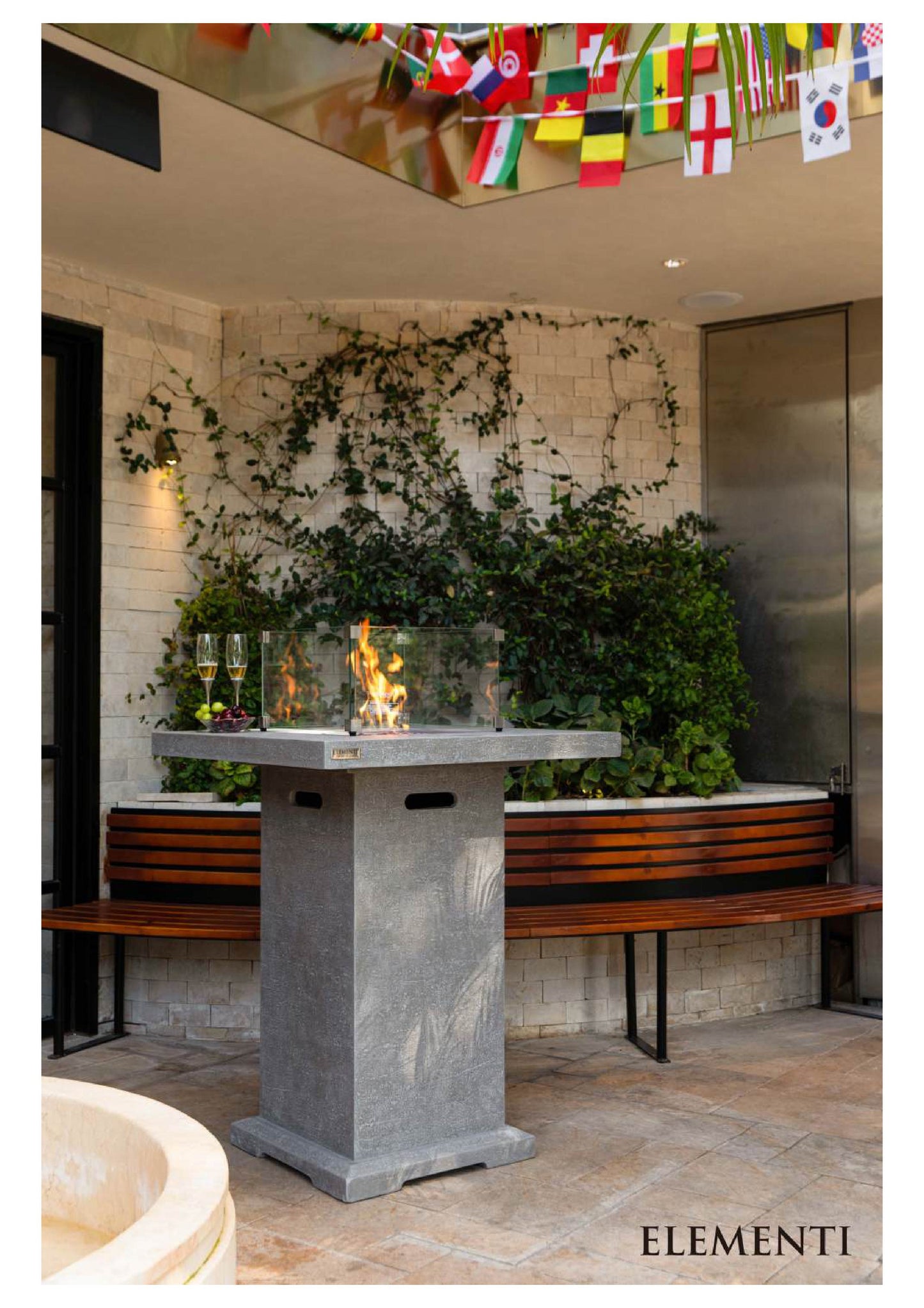 Elementi Montreal 34" Square Light Gray Concrete Liquid Propane Bar Table