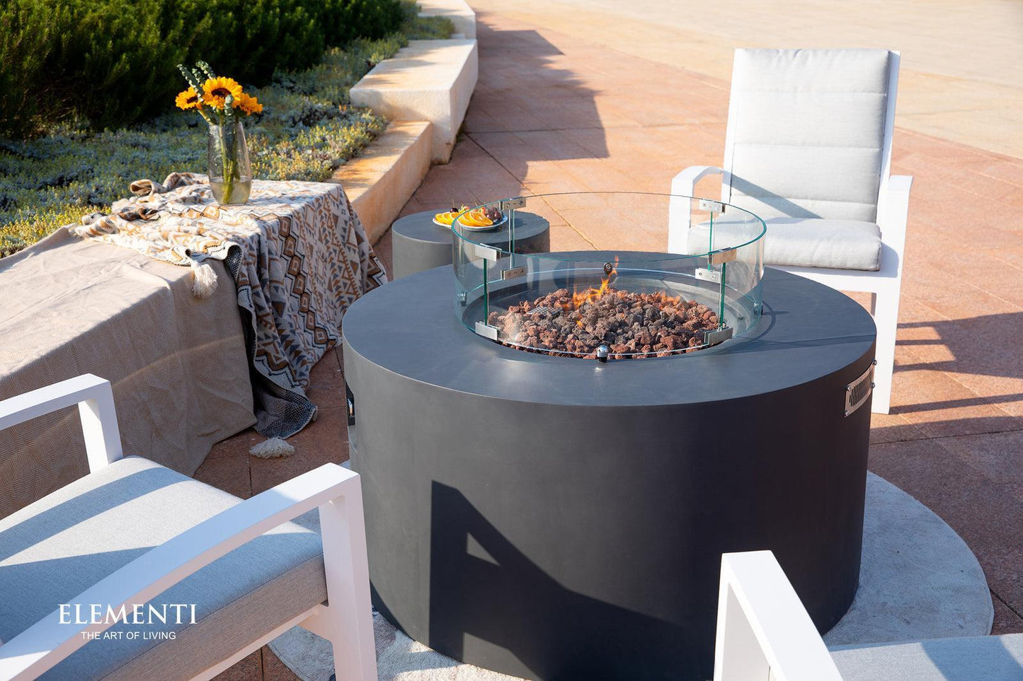 Elementi Pacaya 43" Round Dark Grey Propane Fire Table with Hidden Tank