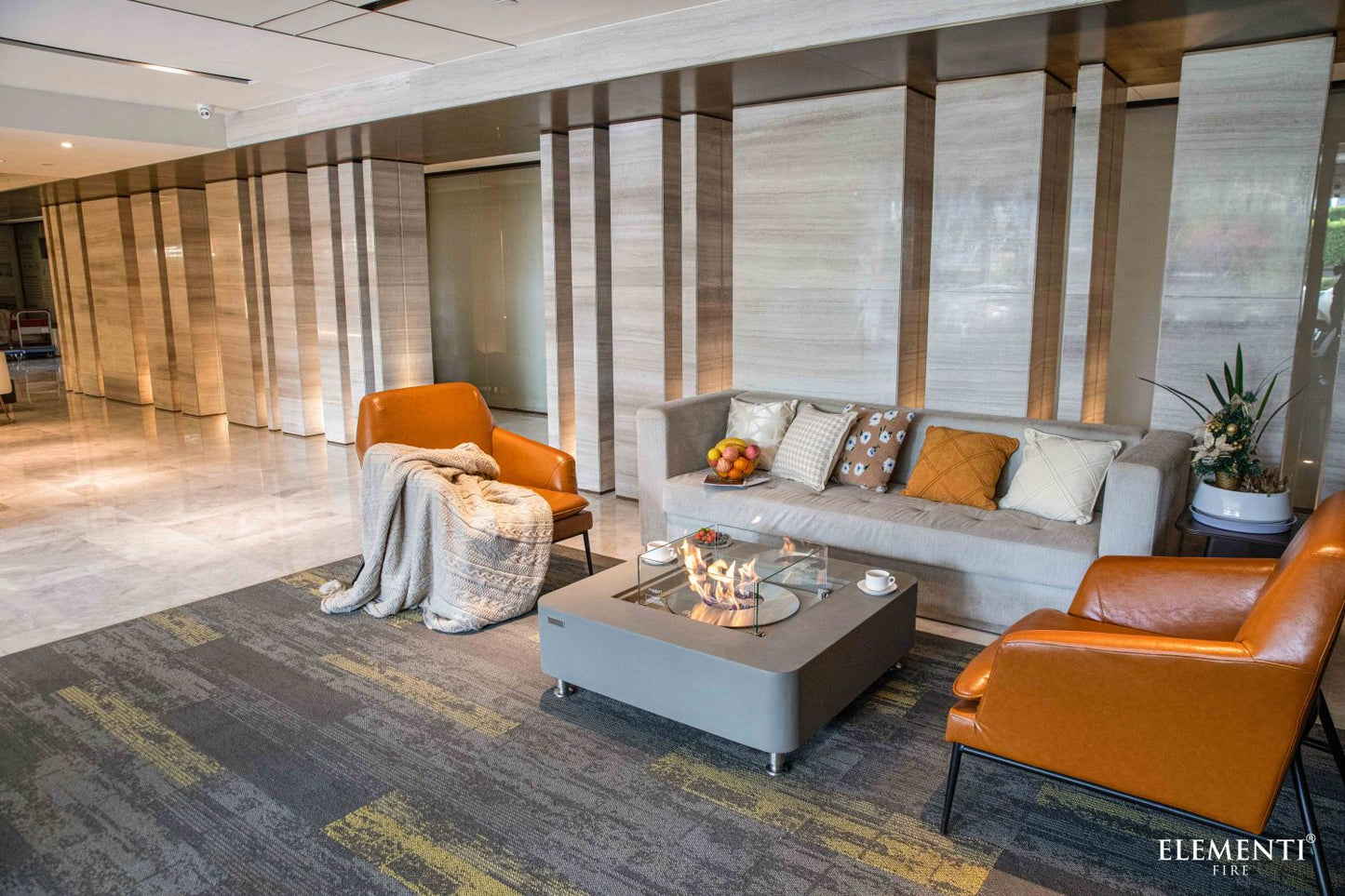 Elementi Perth 40" Square Cream White Concrete Ethanol Fire Table