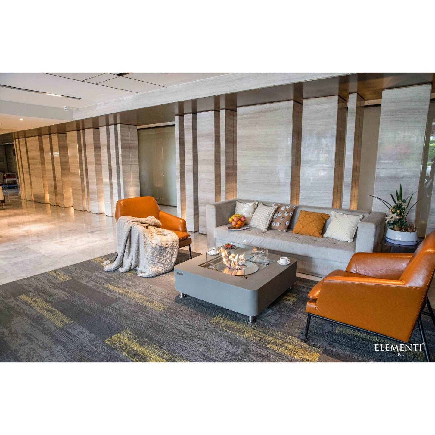 Elementi Perth 40" Square Cream White Concrete Ethanol Fire Table