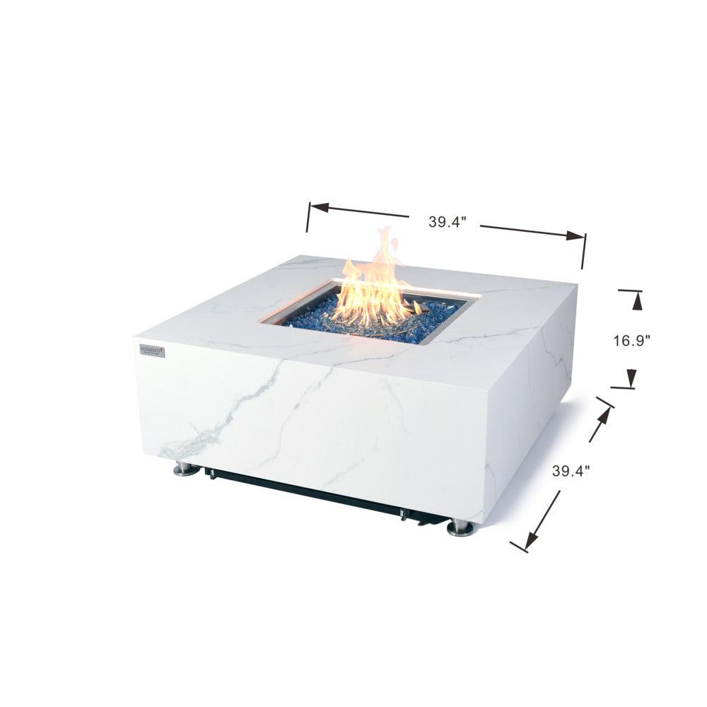 Elementi Plus Bianco 39" Square White Marble Porcelain Liquid Propane Fire Table
