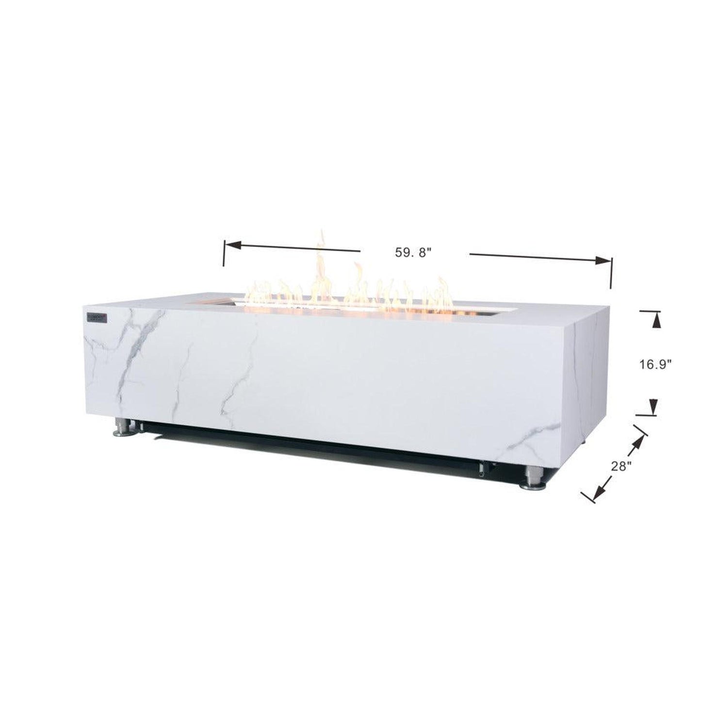 Elementi Plus Carrara 28" Rectangle Bianco White Marble Porcelain Natural Gas Fire Table