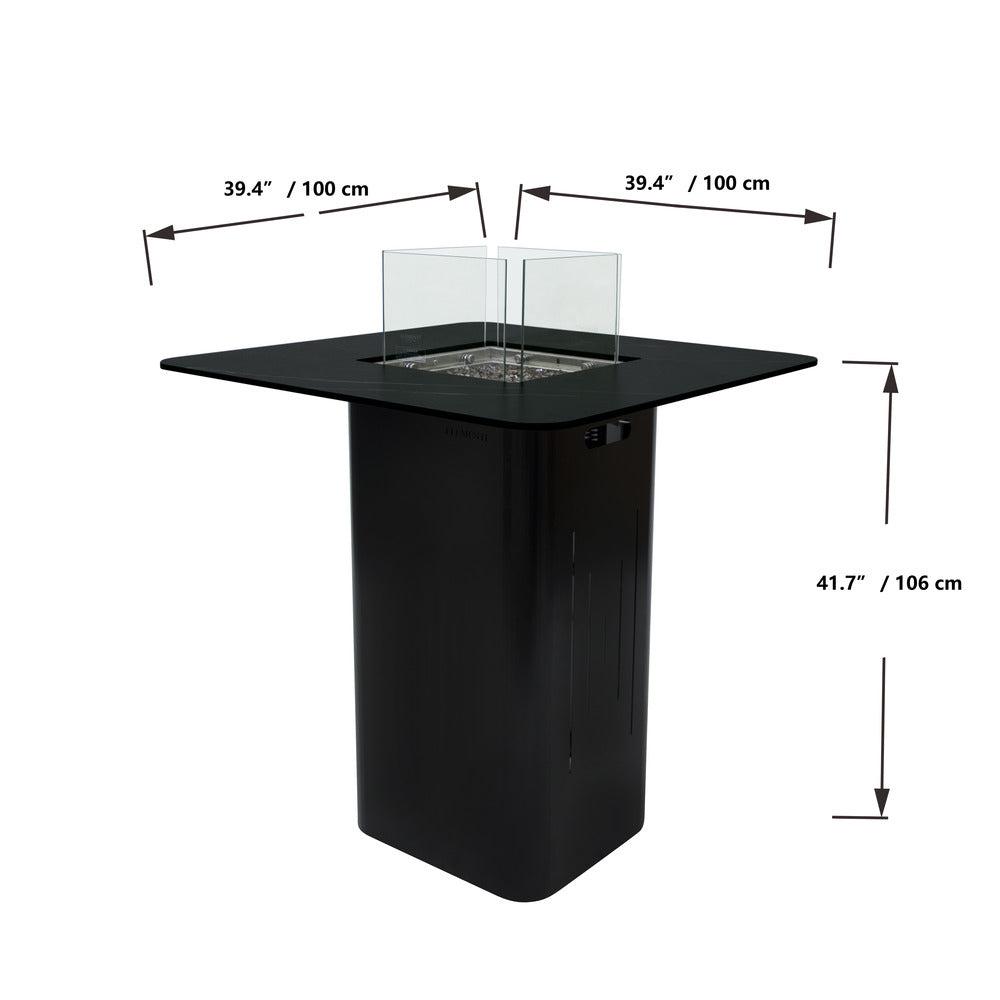 Elementi Plus Koln 39" Bulgaria Black Marble Porcelain Liquid Propane Bar Table