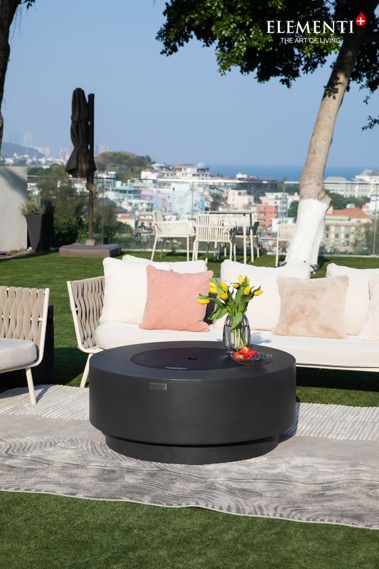 Elementi Plus Nimes 41" Round Frosted Cream White Concrete Natural Gas Fire Table