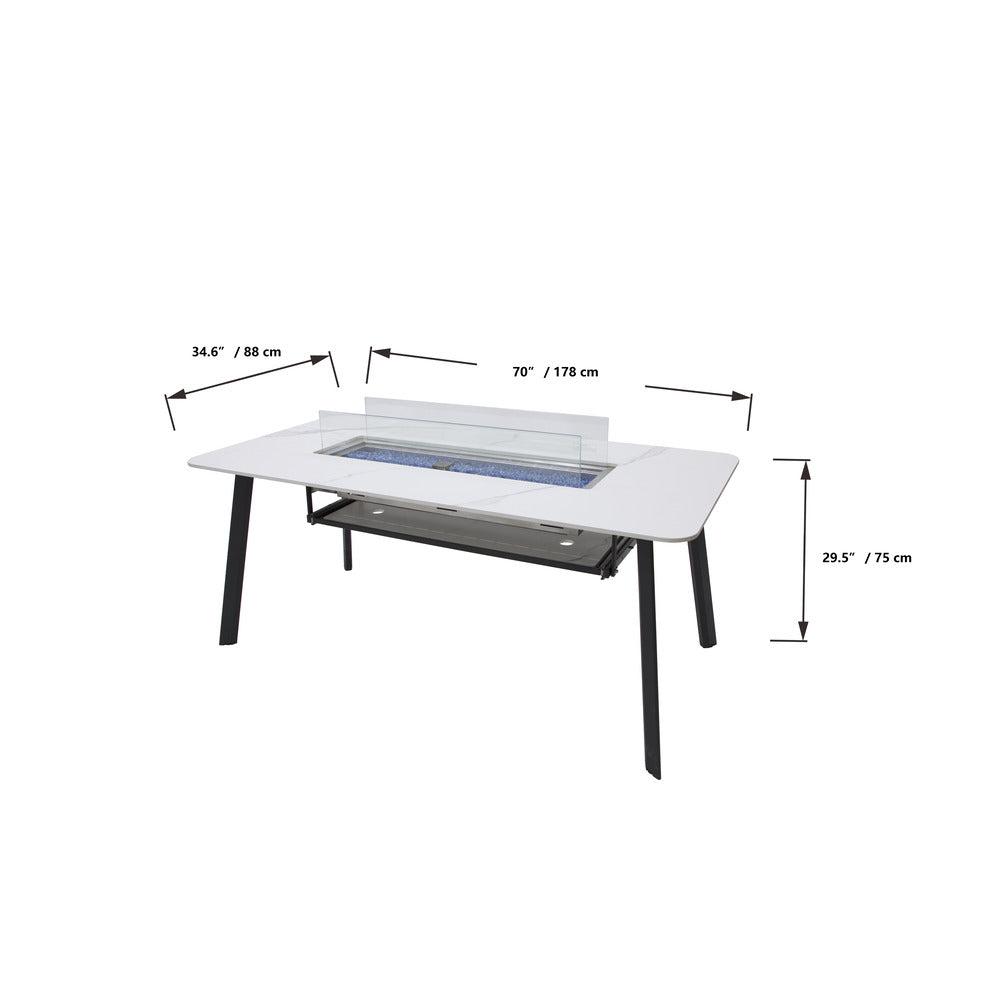 Elementi Plus Oslo 35" Bianco White Marble Porcelain Liquid Propane Dining Table