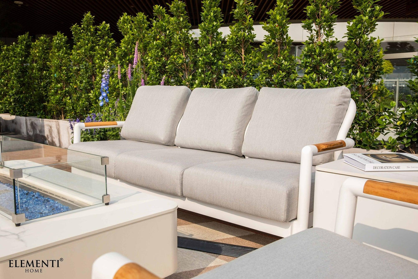 Elementi Santorini 82" White Aluminum Outdoor 3 Seat Sofa with Sunbrella Cushions