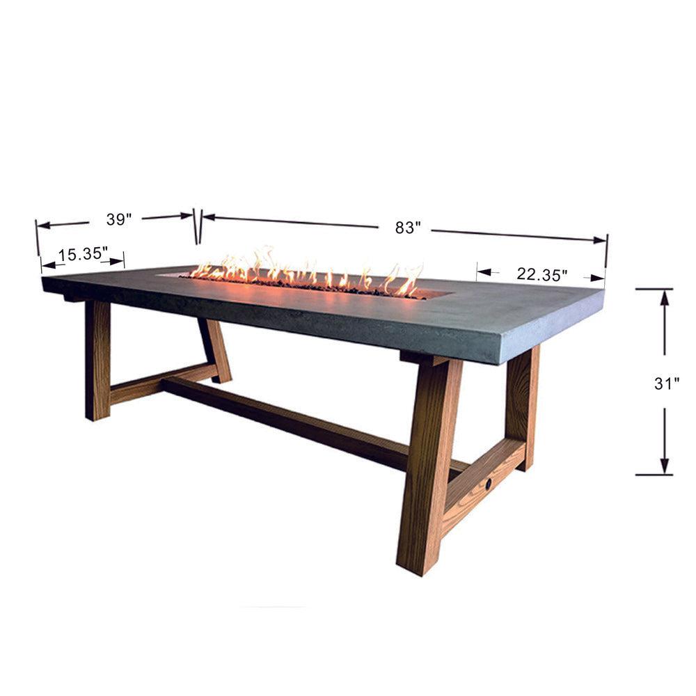 Elementi Sonoma 39" Rectangle Concrete Liquid Propane Fire Dining Table