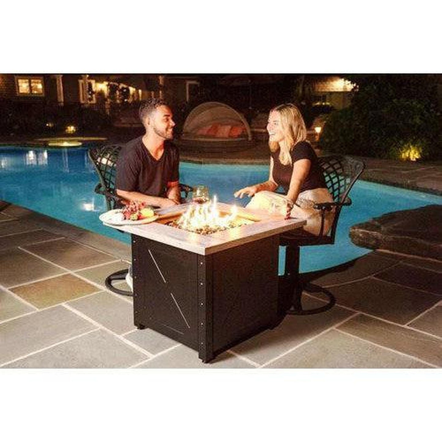 Endless Summer 30" Mason LP Gas Outdoor Fire Pit Table with Printed Resin Mantel
