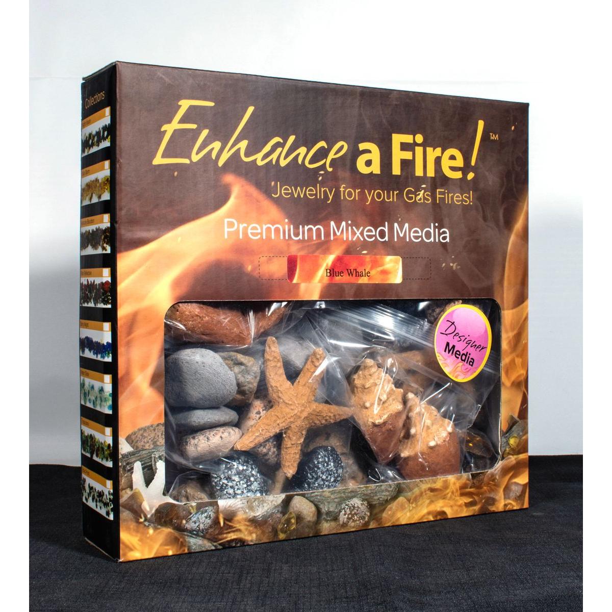 Enhance A Fire 1.78 Lb. Blue Whale Luxury Decorative Mixed Media Set for Gas Fireplace, Log Set and Firepit