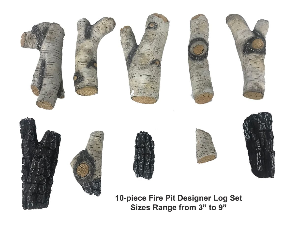 Enhance A Fire Designer Series 9" 10-Piece Silver Birch Burncrete Log Set for Gas Fire Pit