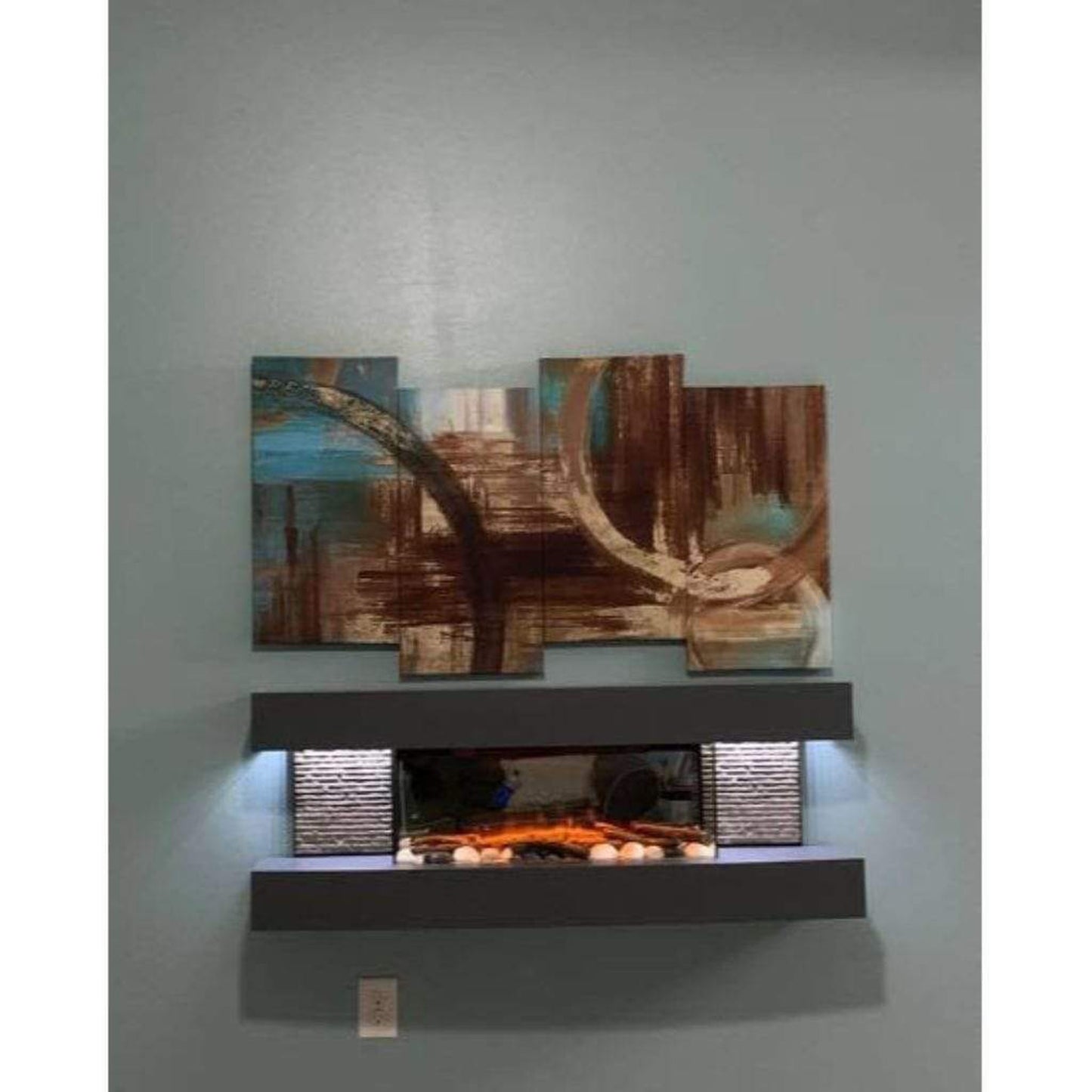 Evolution Fires 72" Vegas Black Stone Tiles Wall Mount Electric Fireplace - Marfil