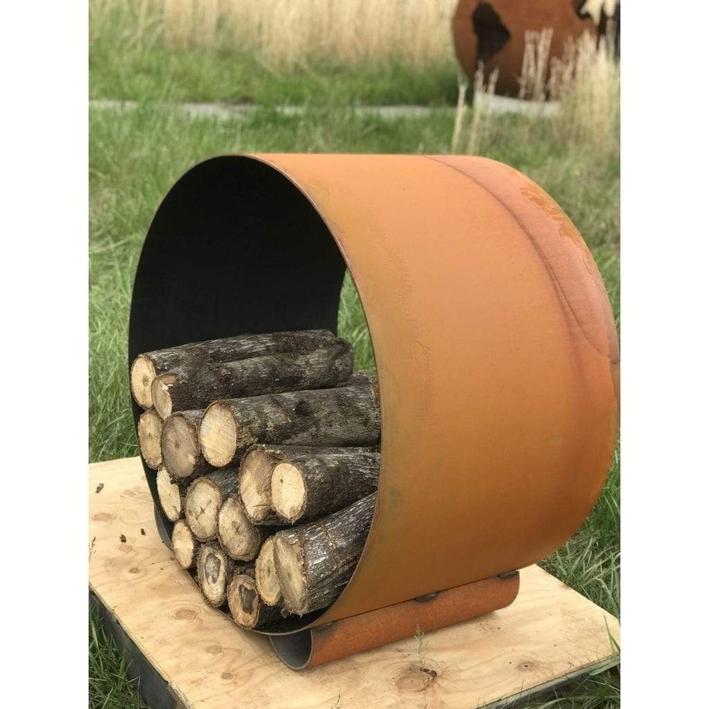 Fire Pit Art 38" The Orbit - Round Steel Log Rack