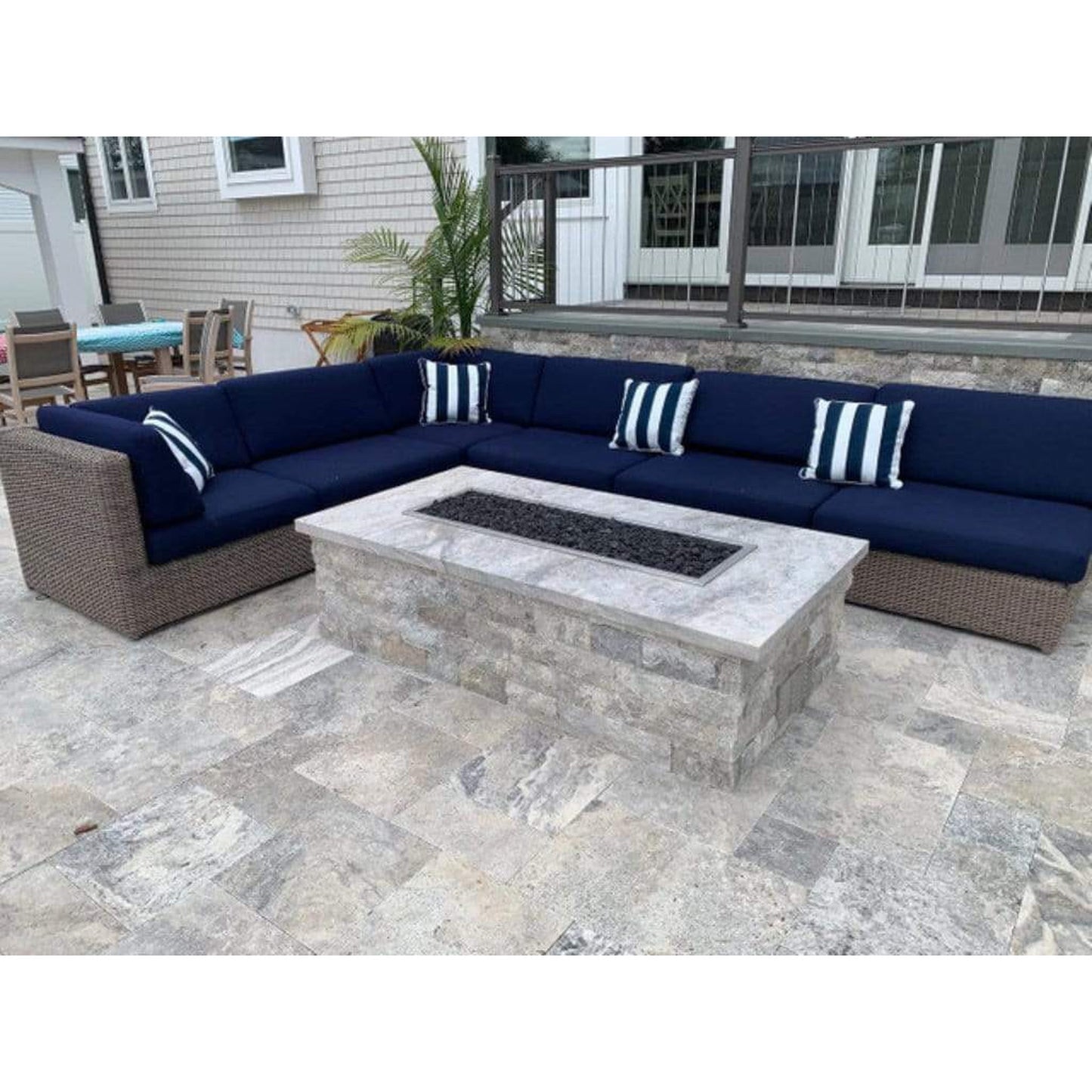 Firegear Stainless Steel Series 96" x 8" Linear Flat Pan Natural Gas Fire Pit T Burner System With Match Throw Ignition System