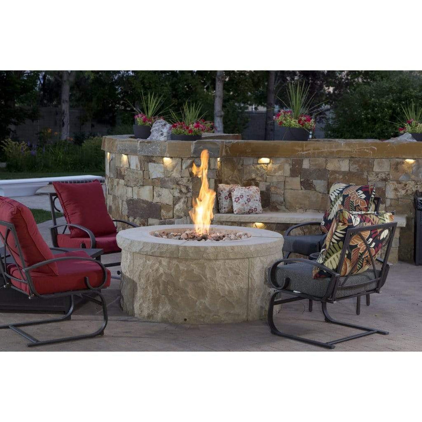Firegear Stainless Steel Series SRW 34" Round Flat Pan Natural Gas Fire Pit Kit With Match Throw Ignition System and 6" Vent Kit