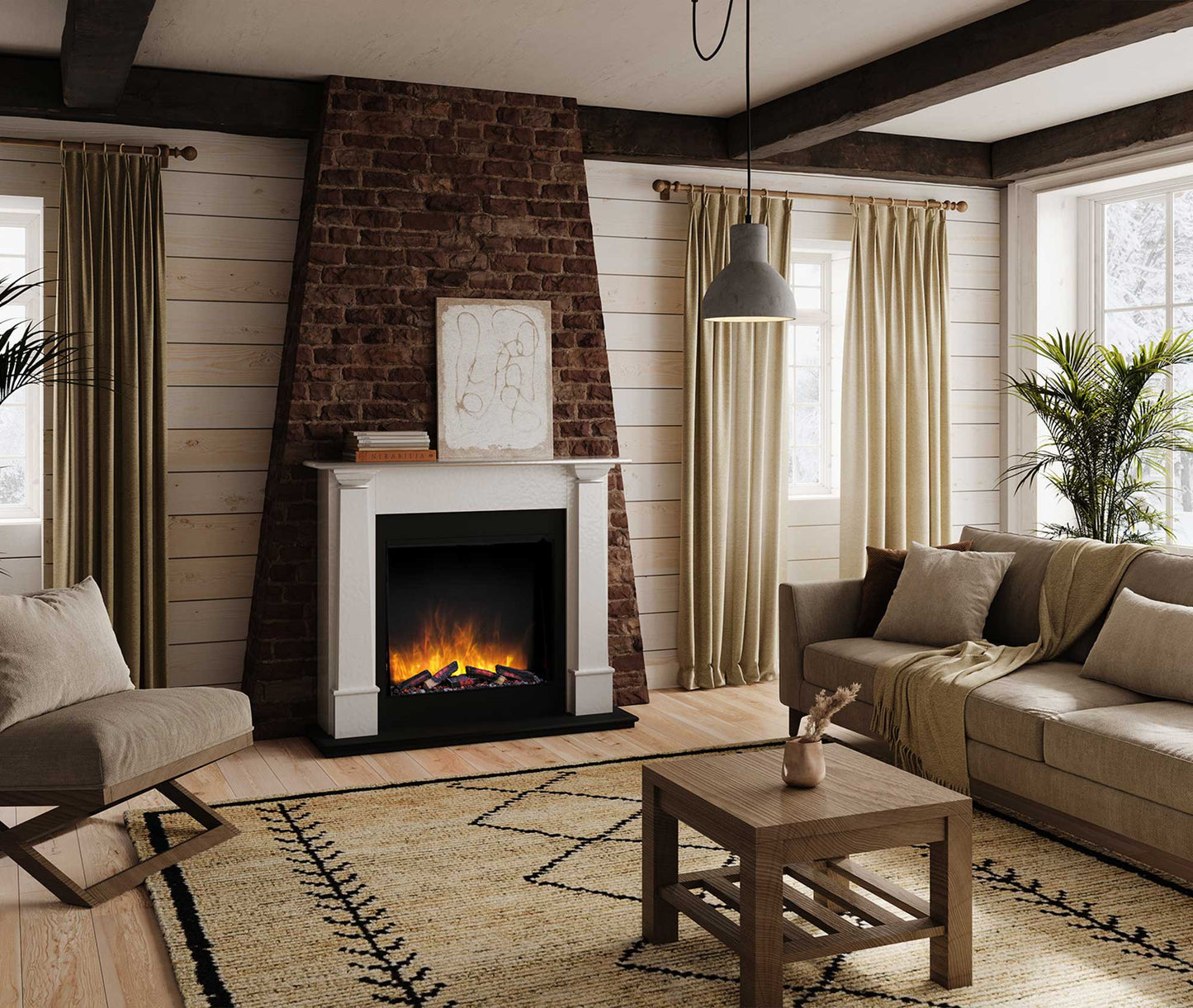 Flamerite Fires Europa Suite 54" White Mantel With Slim Line 750T E-FX Electric Fireplace