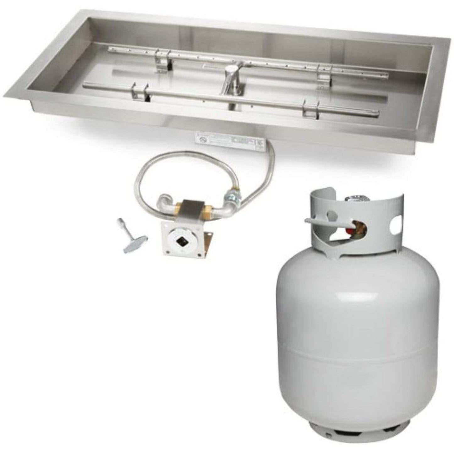 HPC 36" x 14" Rectangle H-Burner Bowl Pan Match Lit Ignition Fire Pit Insert with Small Tank