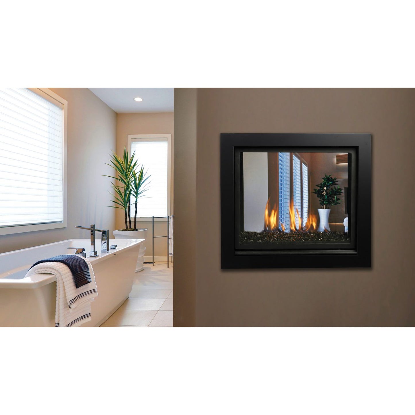 Kingsman MCVST42 43" Zero Clearance Millivolt Control, Propane Gas Direct Vent See Through Fireplace