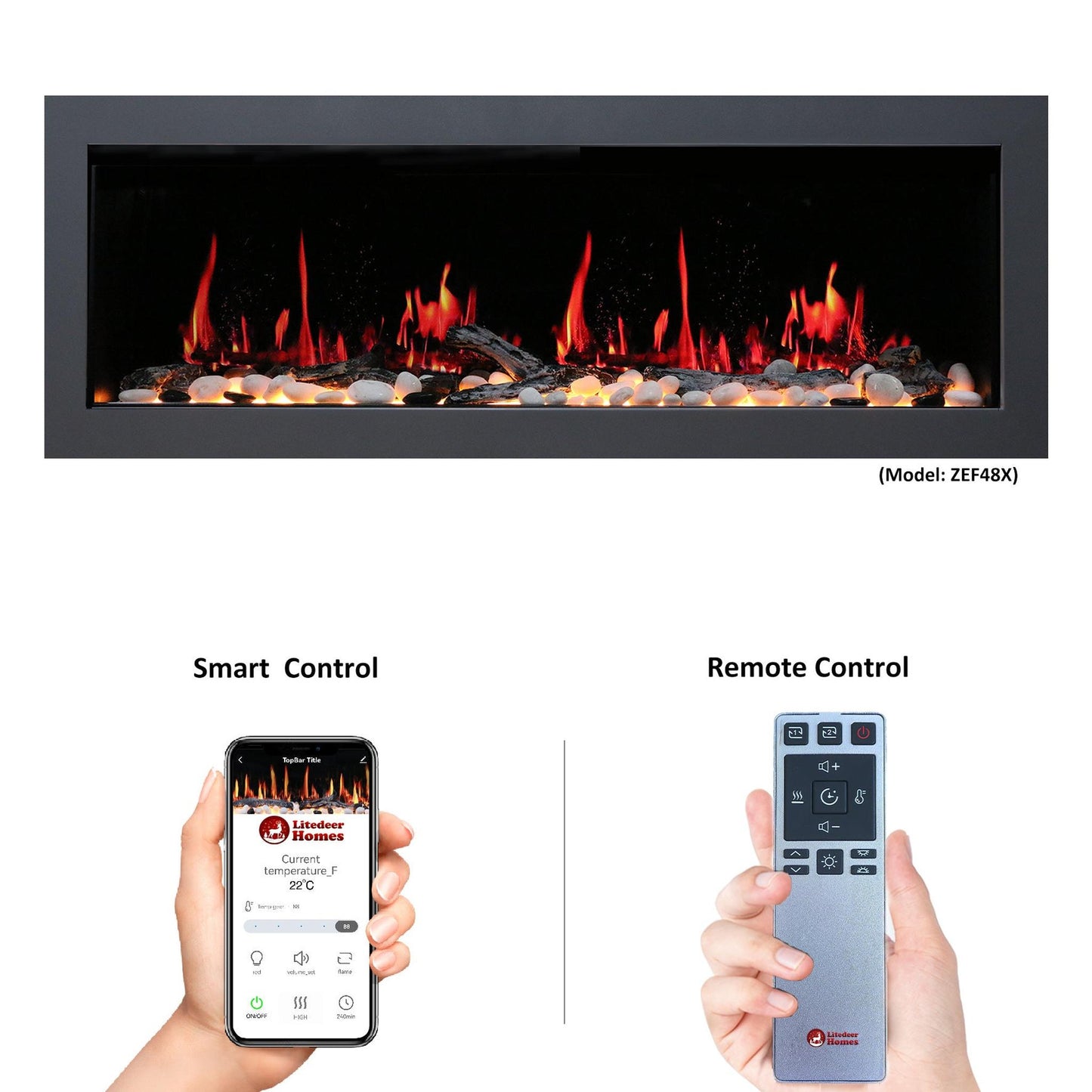 Litedeer Latitude II 48" Seamless Push-In Electric Fireplace with Reflective Fire Glass (Luster Copper)