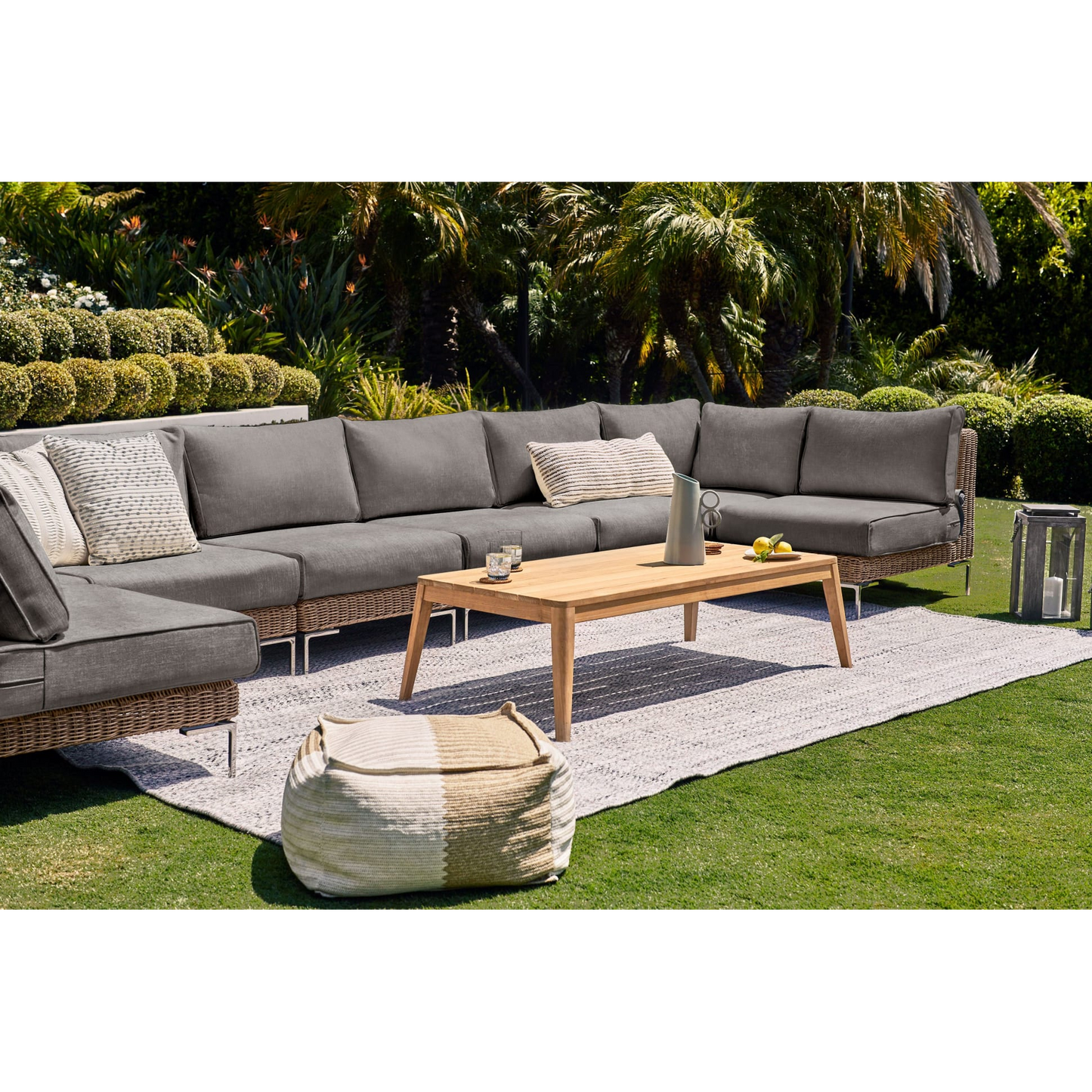 Live Outer 103" Brown Wicker Outdoor Sofa With Armchairs & Dark Pebble Gray Cushion (5-Seat)