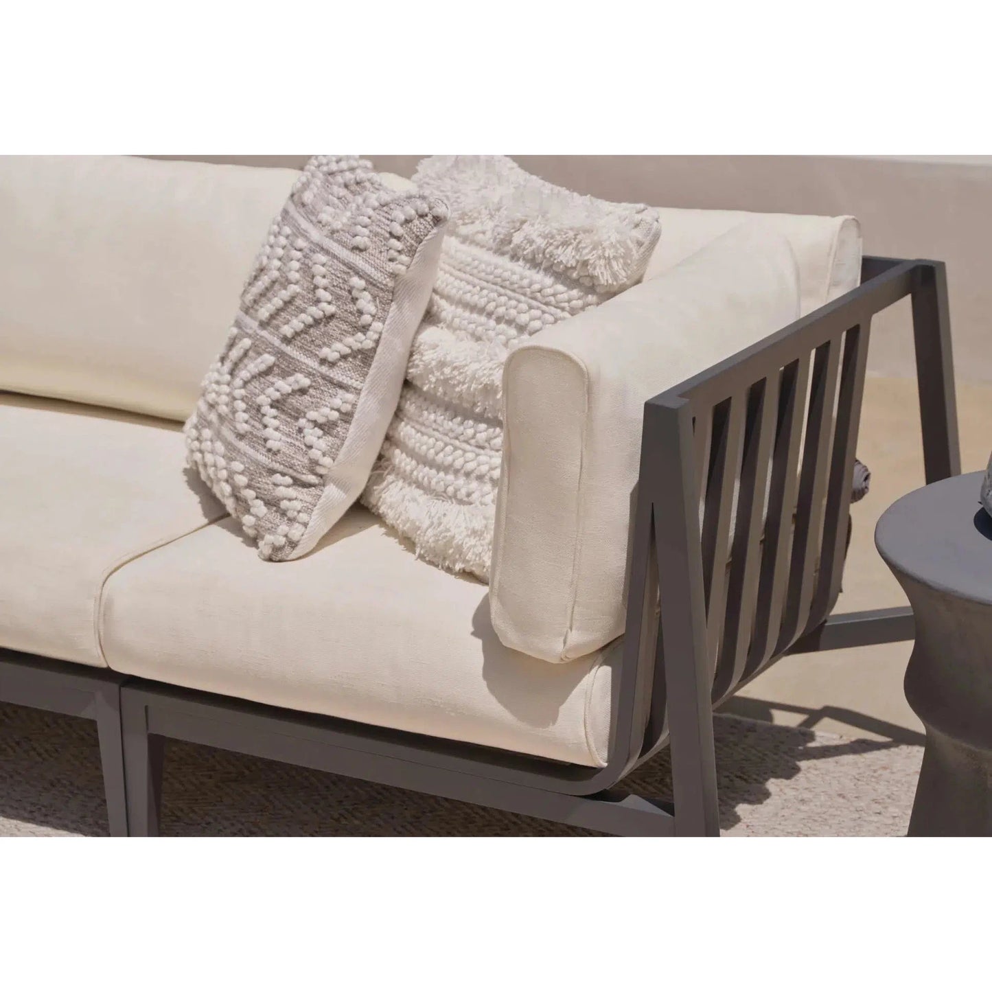 Live Outer 127" Charcoal Aluminum Outdoor Sofa With Armless Chairs and Palisades Cream Cushion (6-Seat)